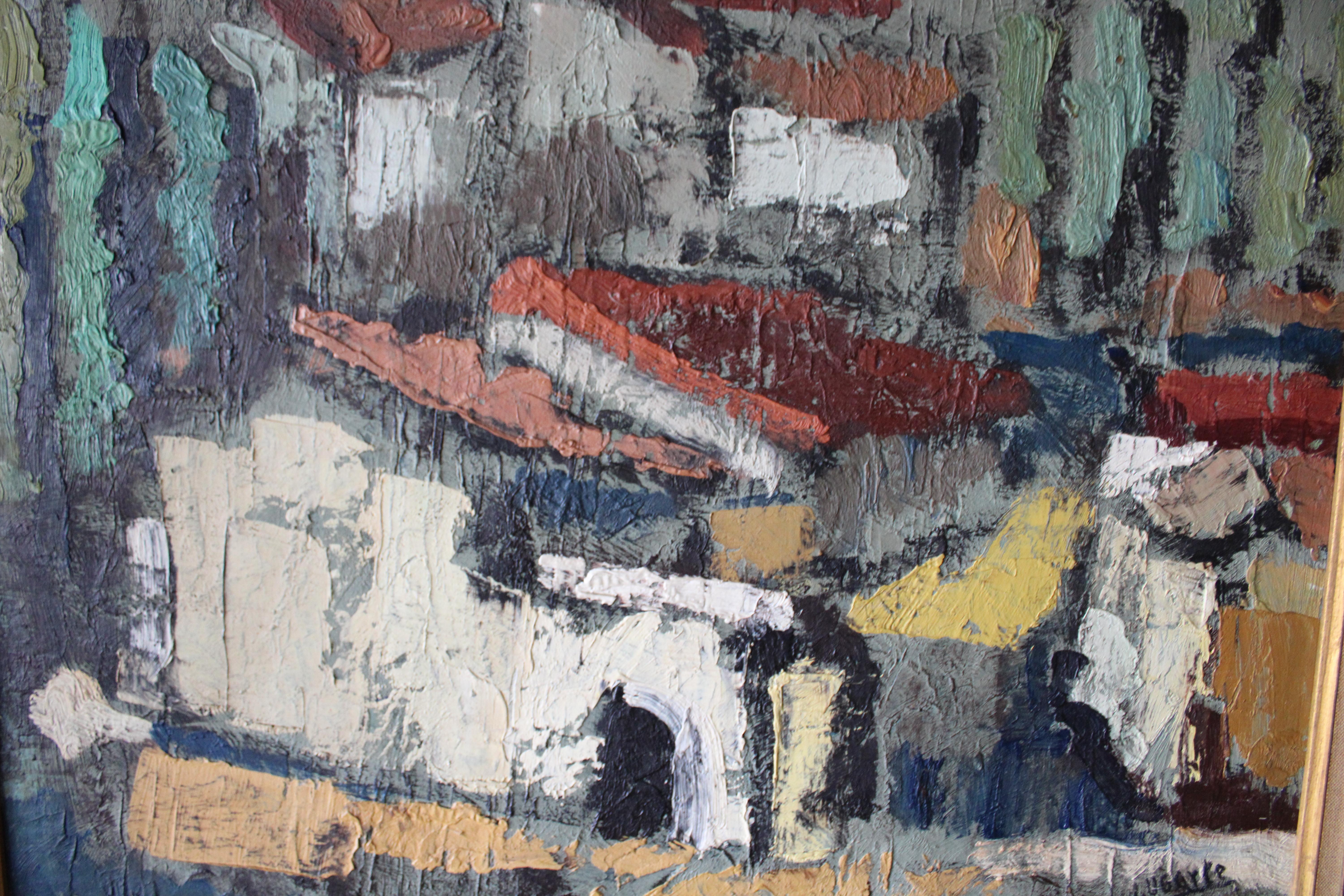 Großes Ölgemälde einer Häuserlandschaft des spanischen Künstlers Julián Ugarte Munozabal im Angebot 4