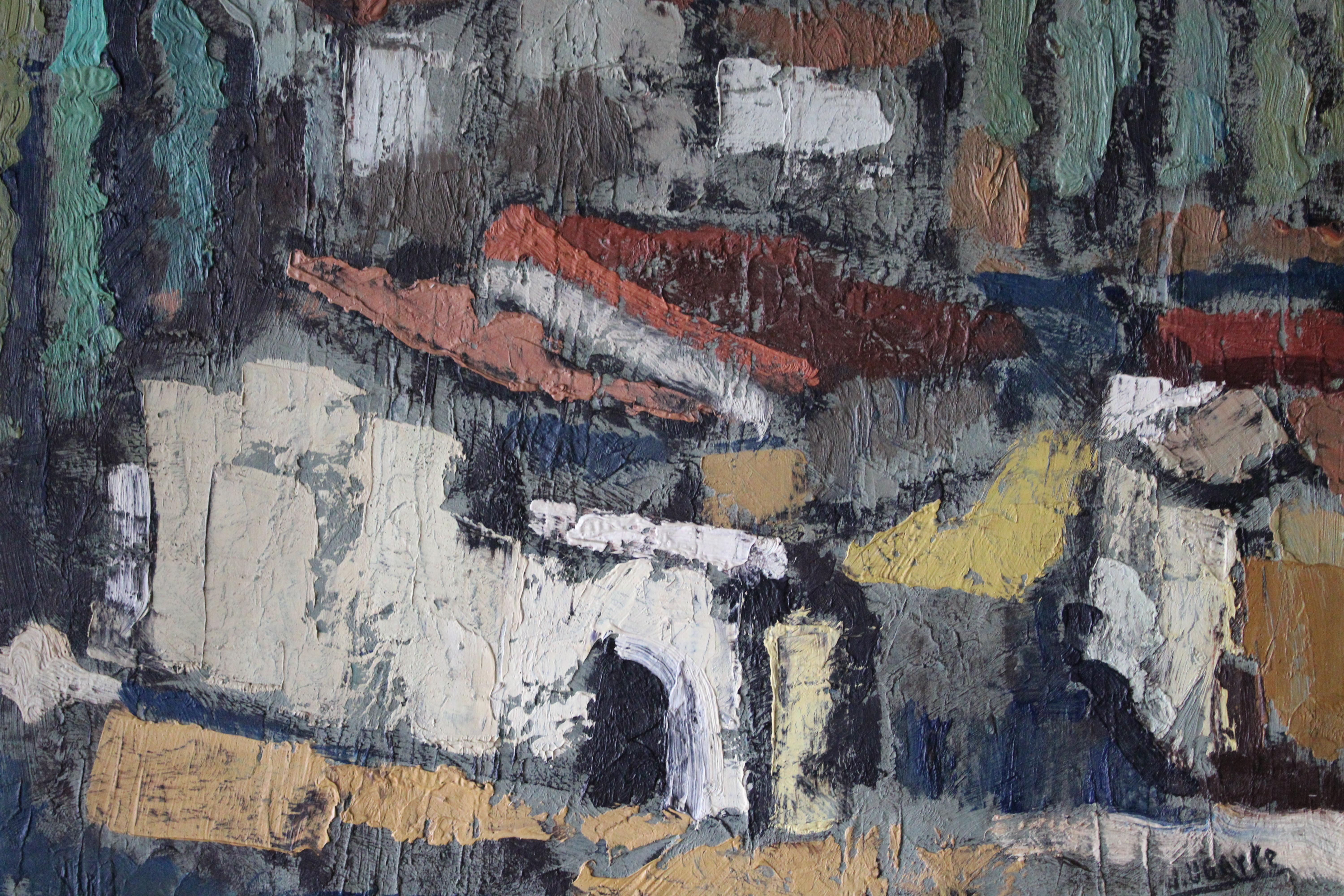 Großes Ölgemälde einer Häuserlandschaft des spanischen Künstlers Julián Ugarte Munozabal im Angebot 6