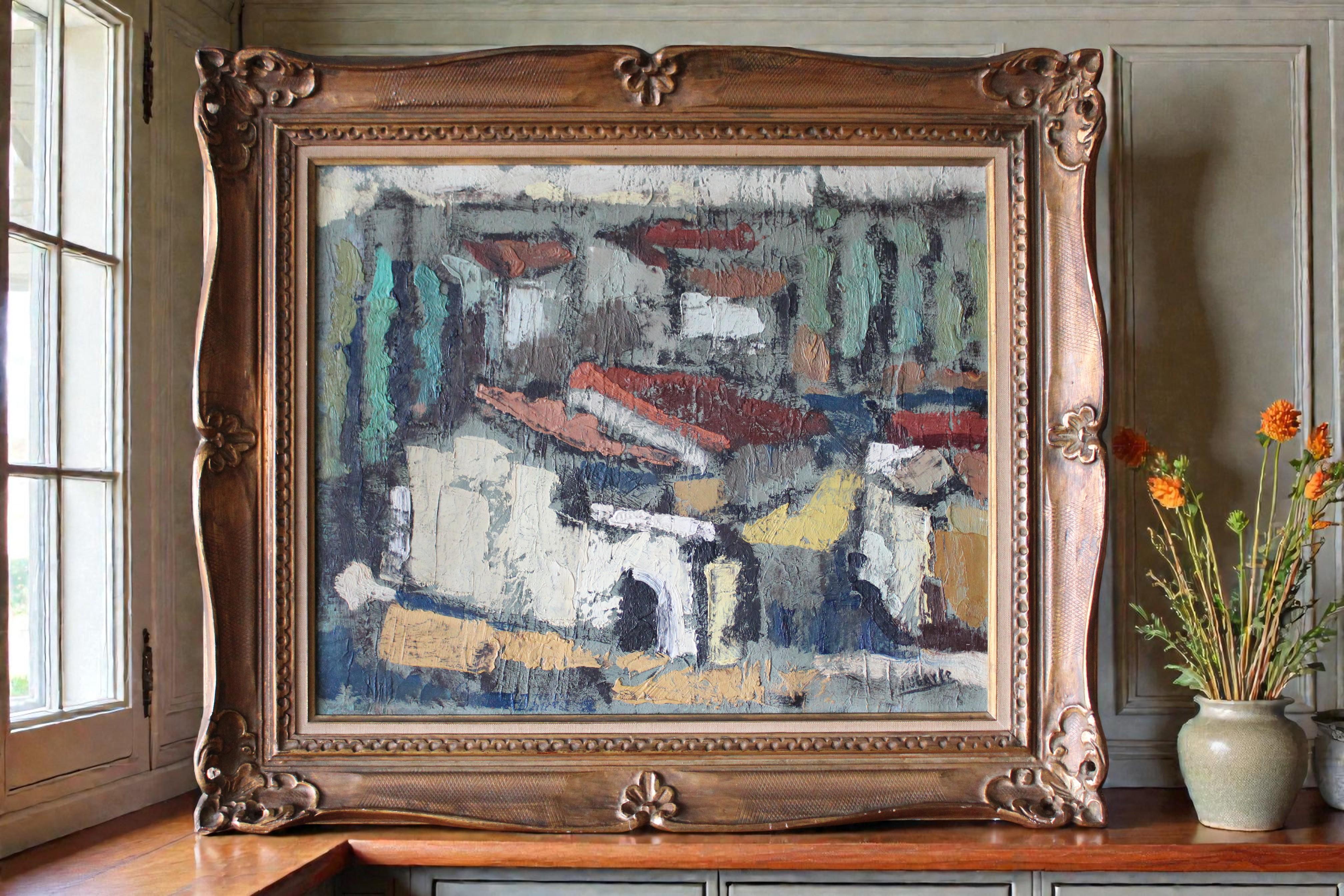 Großes Ölgemälde einer Häuserlandschaft des spanischen Künstlers Julián Ugarte Munozabal im Angebot 5