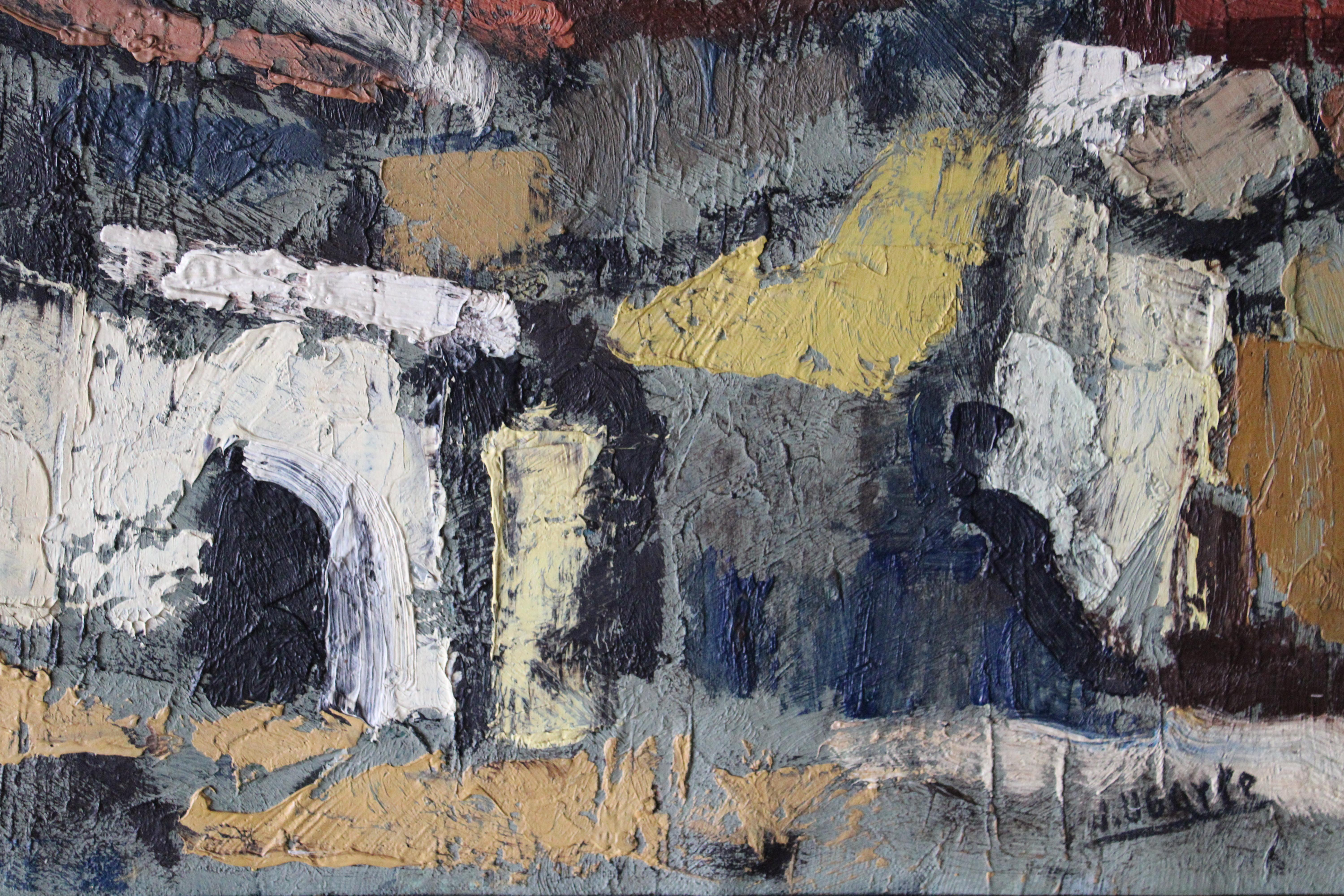 Großes Ölgemälde einer Häuserlandschaft des spanischen Künstlers Julián Ugarte Munozabal im Angebot 8