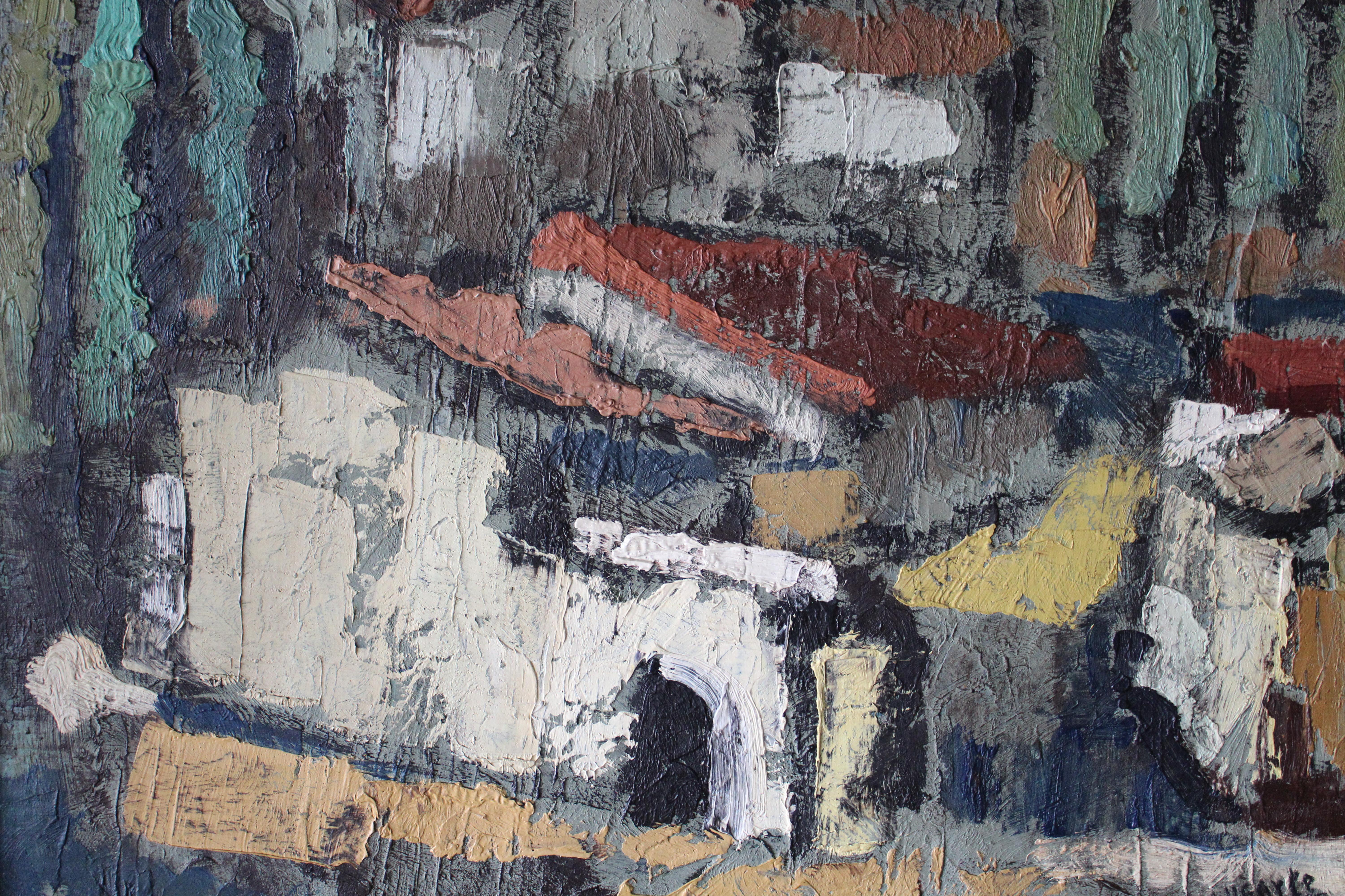 Großes Ölgemälde einer Häuserlandschaft des spanischen Künstlers Julián Ugarte Munozabal im Angebot 9