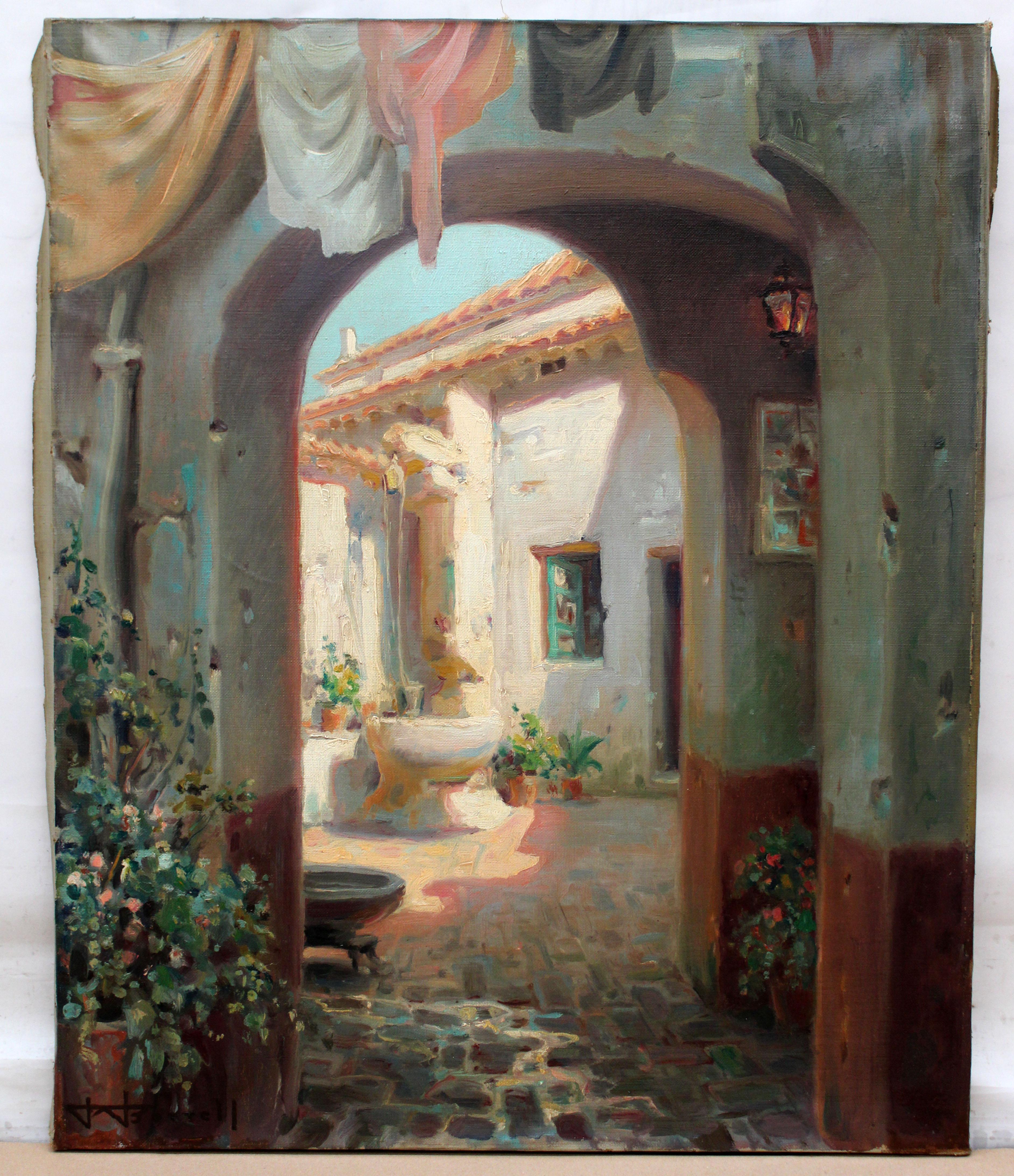 Óleo sobre tela - Calle con arcada – Painting von Julio Borrell Pla