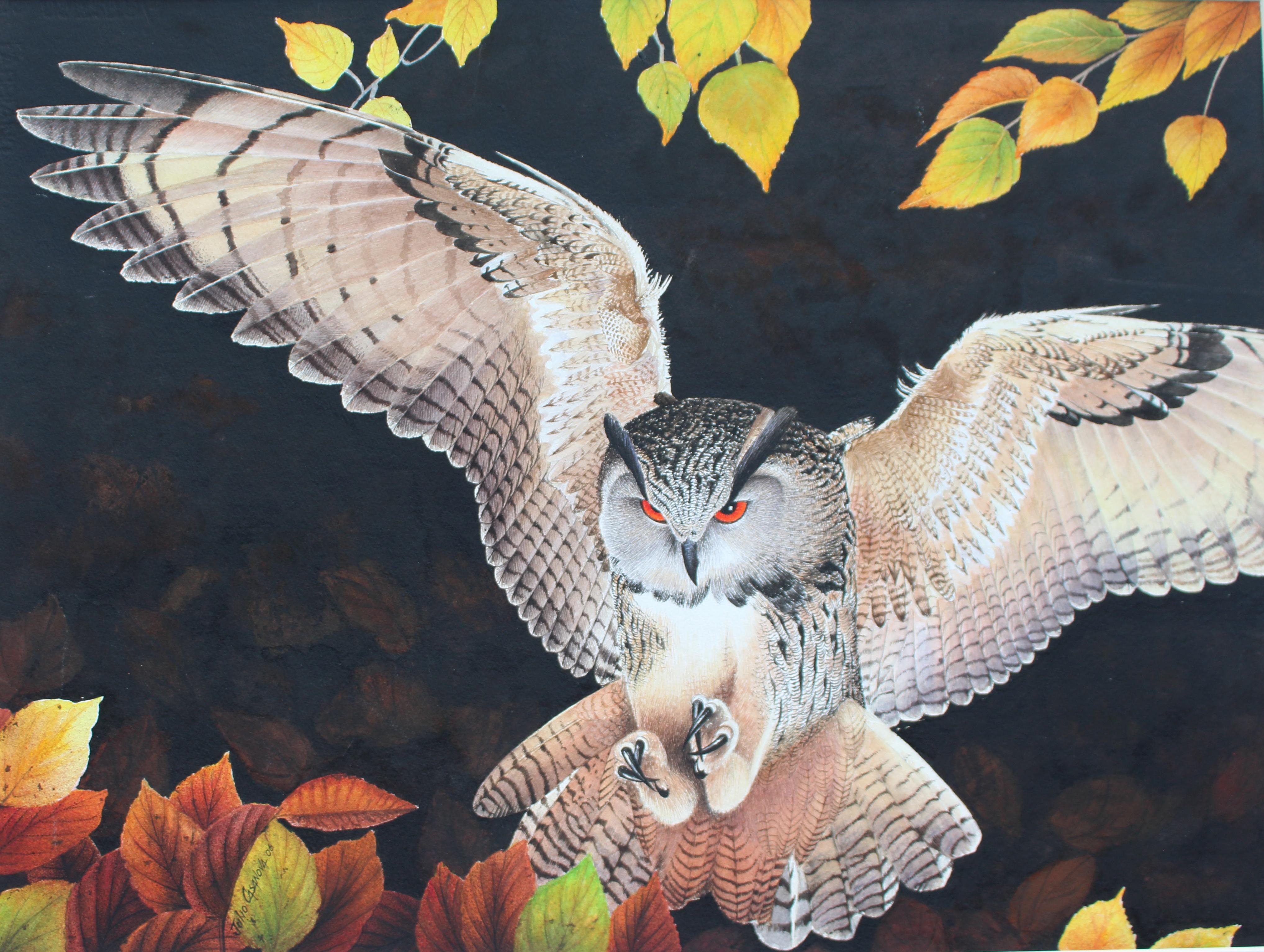 "Gufo/Búho". Contemporaneo, Realismo, iperrealismo, figurativo, luminoso, vivido, animato