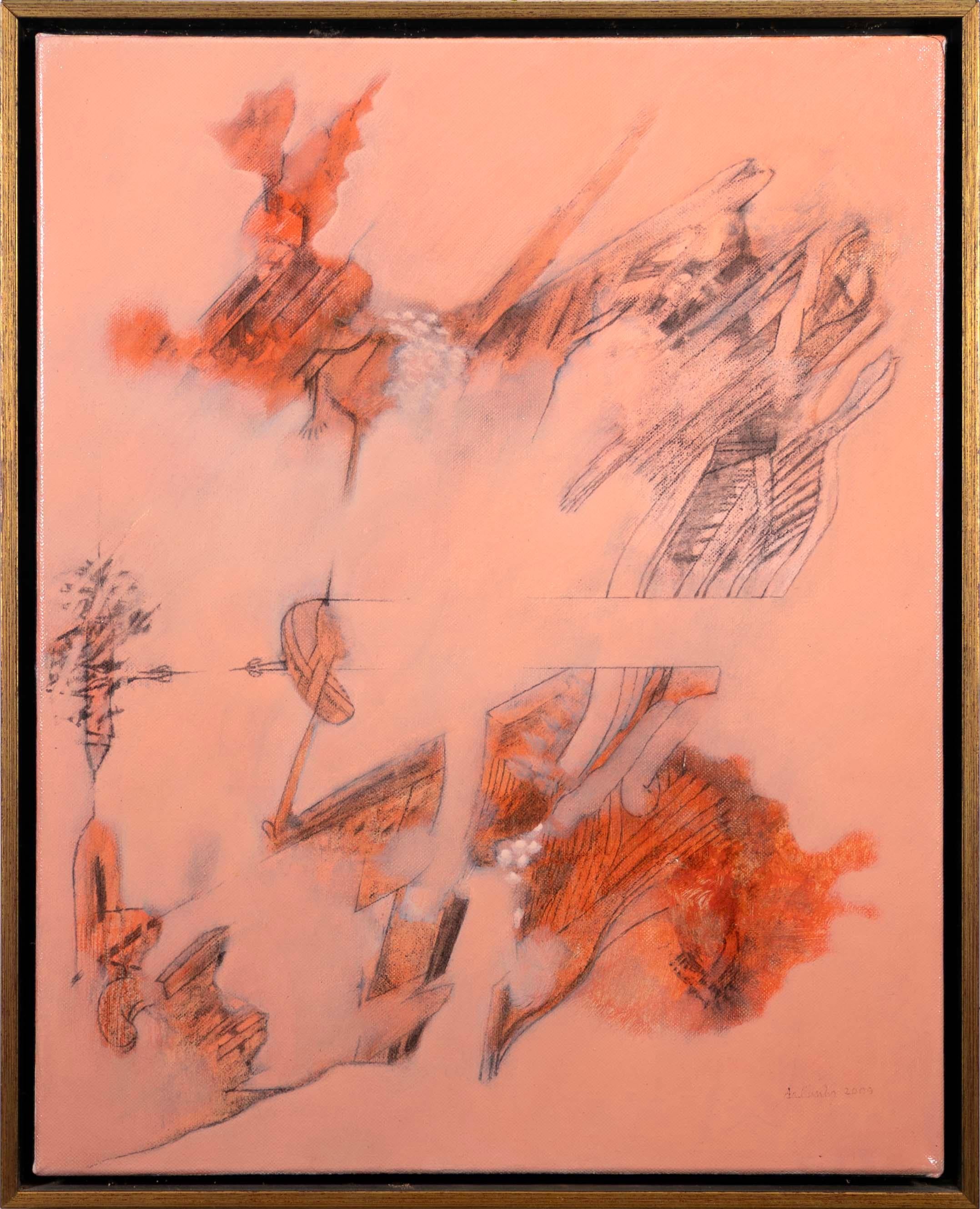 Julio daCuhna Firmato Pittura astratta rosa figurativa su tela 2009 In condizioni buone in vendita a Keego Harbor, MI