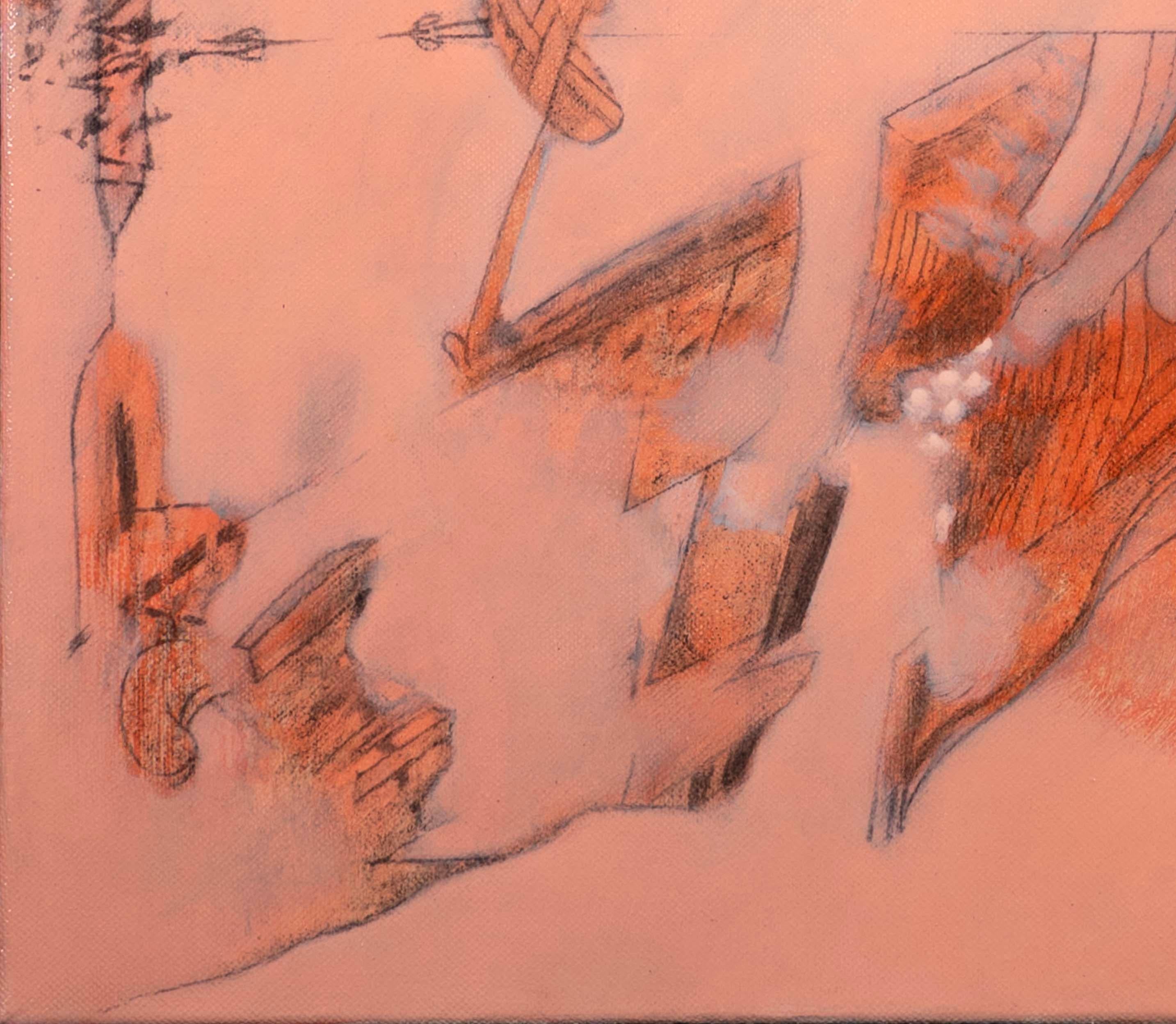 Tela Julio daCuhna Firmato Pittura astratta rosa figurativa su tela 2009 in vendita