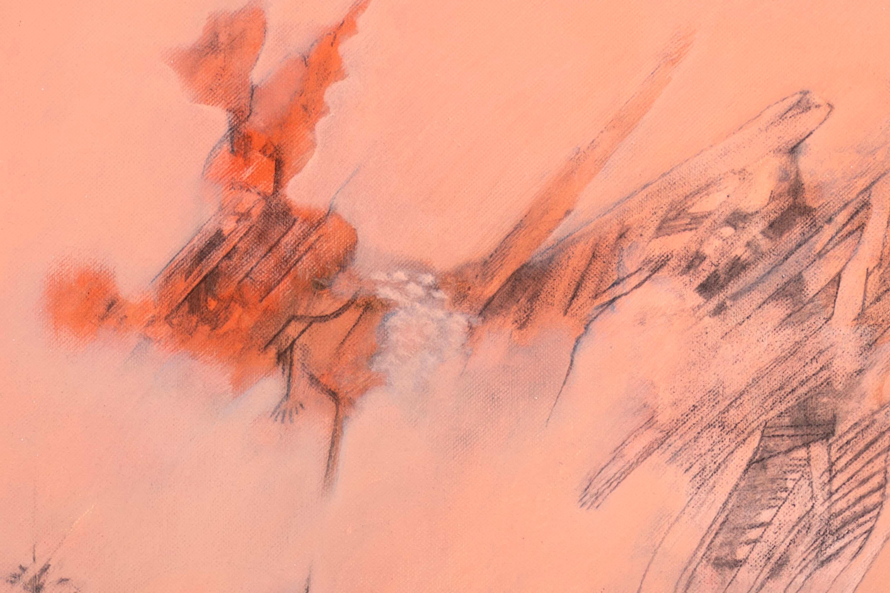 Julio daCuhna Firmato Pittura astratta rosa figurativa su tela 2009 in vendita 1