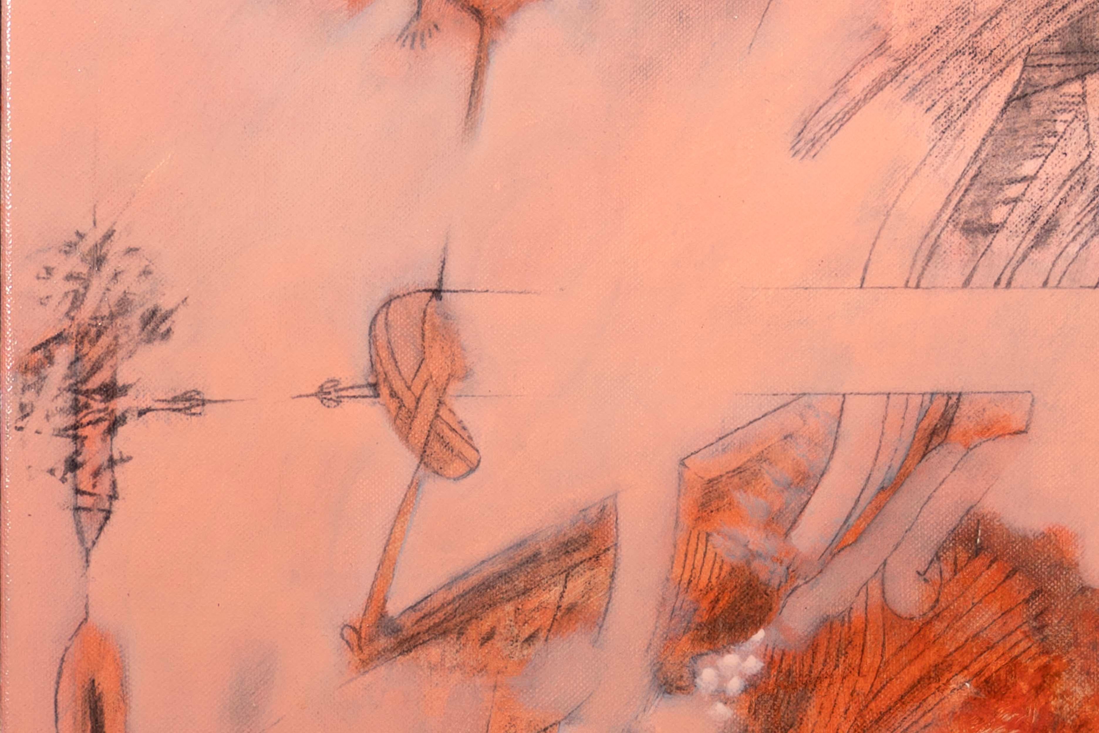 Julio daCuhna Firmato Pittura astratta rosa figurativa su tela 2009 in vendita 2