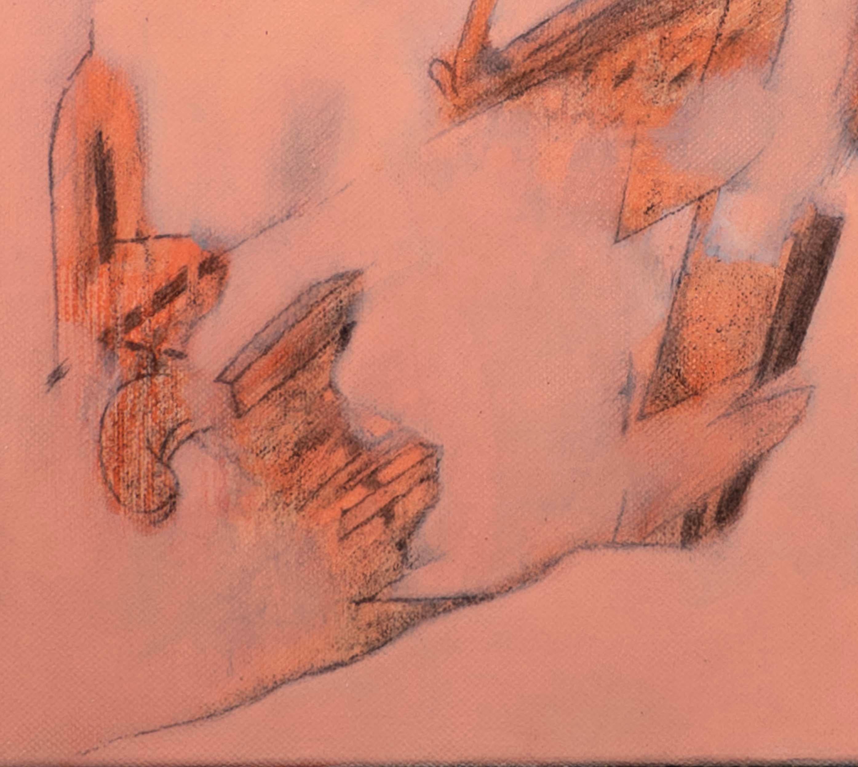 Julio daCuhna Firmato Pittura astratta rosa figurativa su tela 2009 in vendita 3