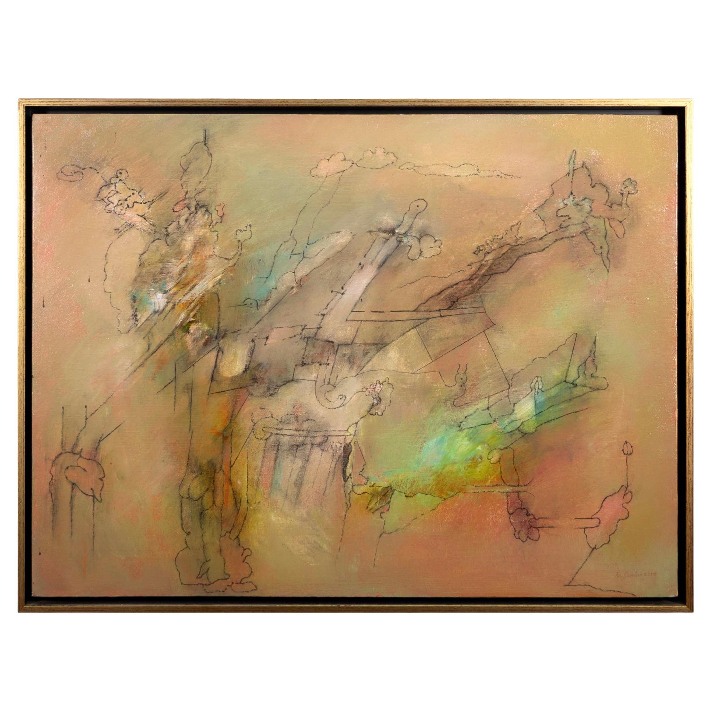 Julio daCunha Pintura al óleo figurativa abstracta moderna sobre lienzo firmada 2010