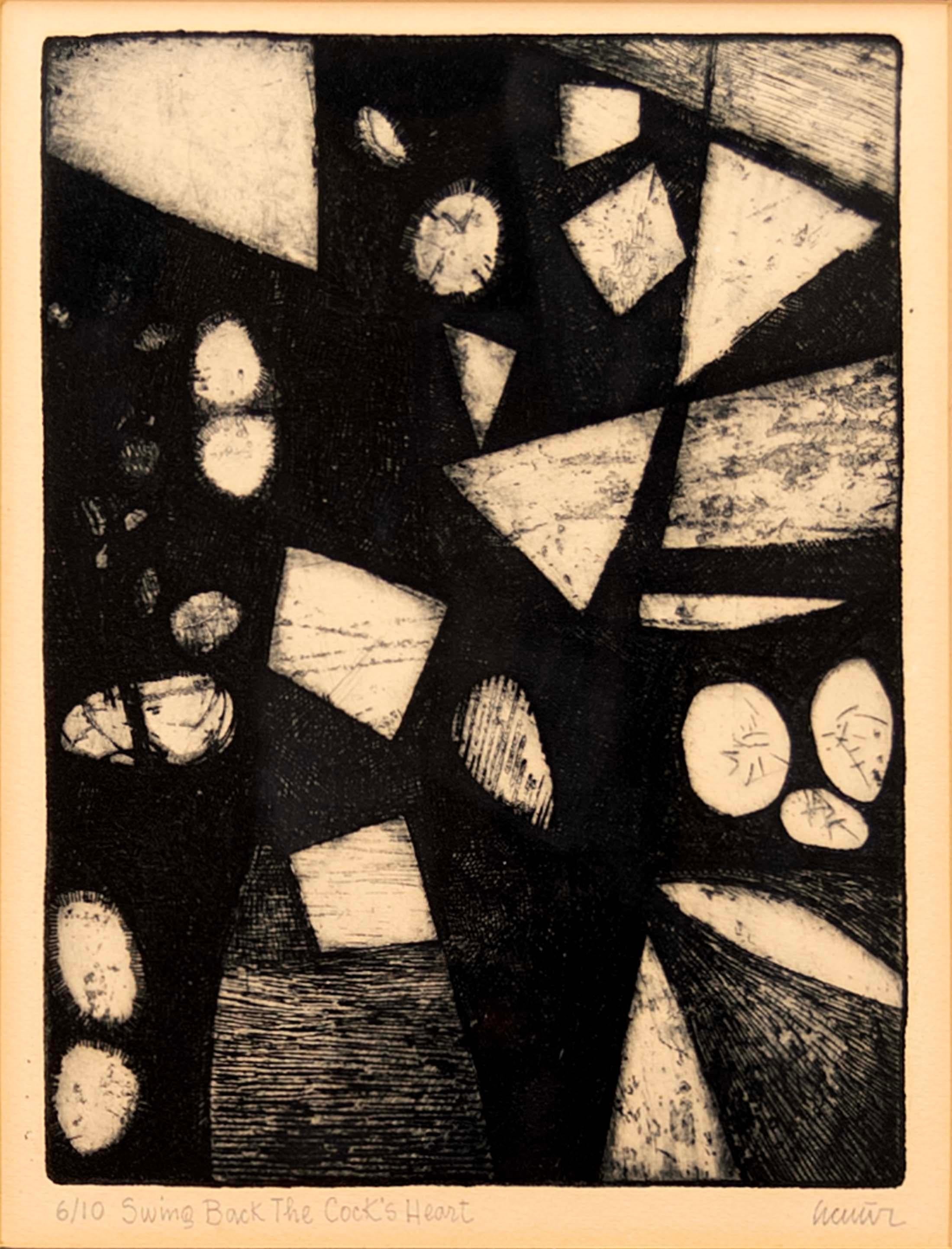 Julio daCunha Swing Back the Cock's Heart Engraving Etching on Paper 6/10 1960s In Good Condition For Sale In Keego Harbor, MI