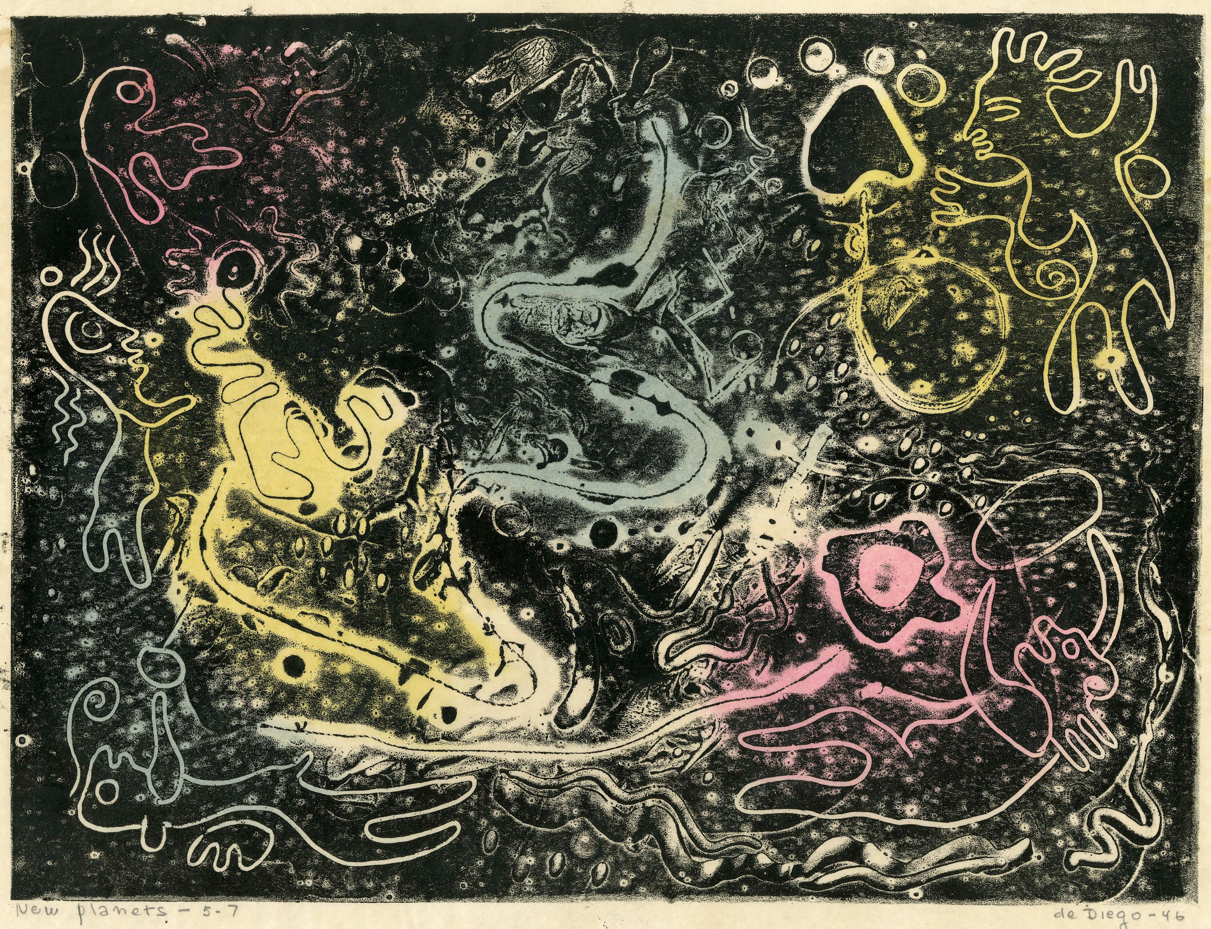 New Planets-5.7 Abstract Lithograph, Signed, Surrealism, 1946
