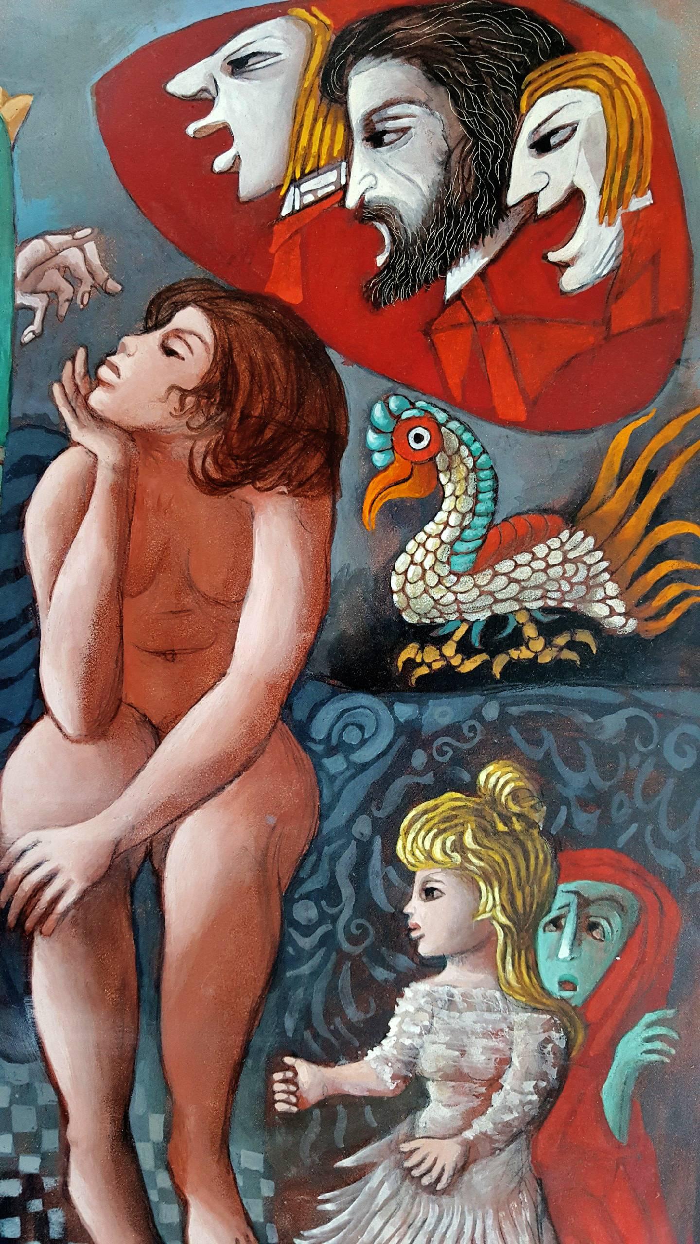 Kritiker in einer roten Wolke (Surrealismus), Painting, von Julio de Diego