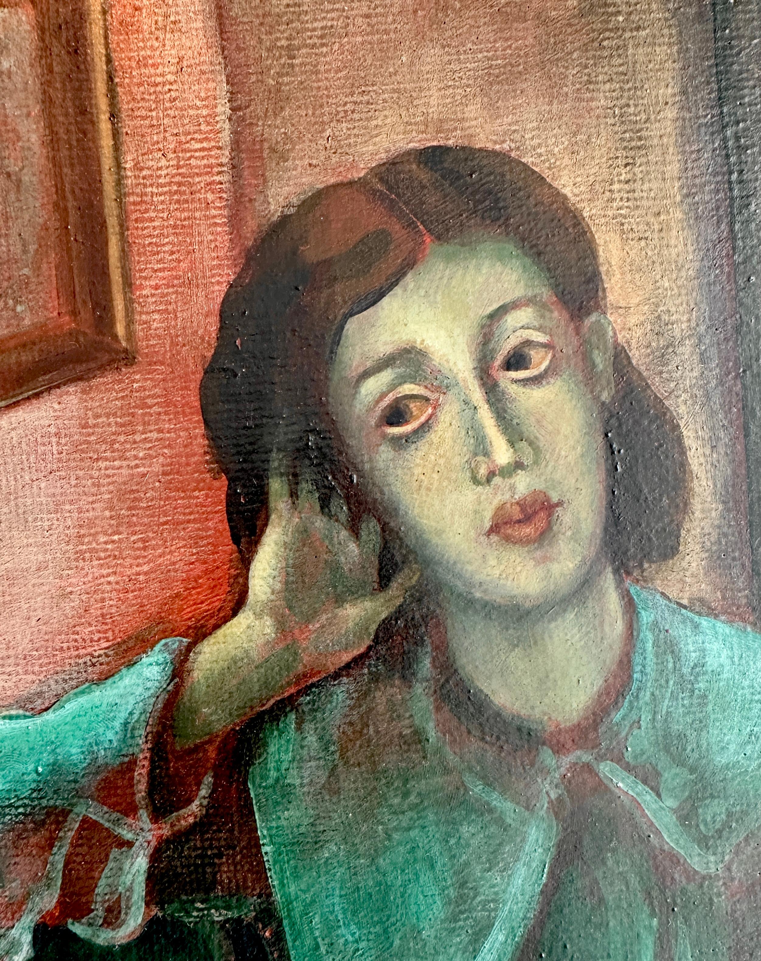 Jeune fille dans un intérieur - Peinture à l'huile de Julio De Diego 1