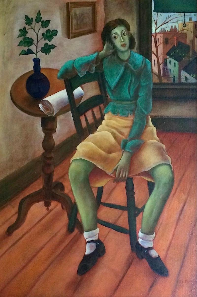 Interior Painting Julio de Diego - Jeune fille dans un intérieur - Peinture à l'huile de Julio De Diego