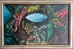 Vintage Inevitable Day – Birth of the Atom oil and tempera painting by Julio De Diego