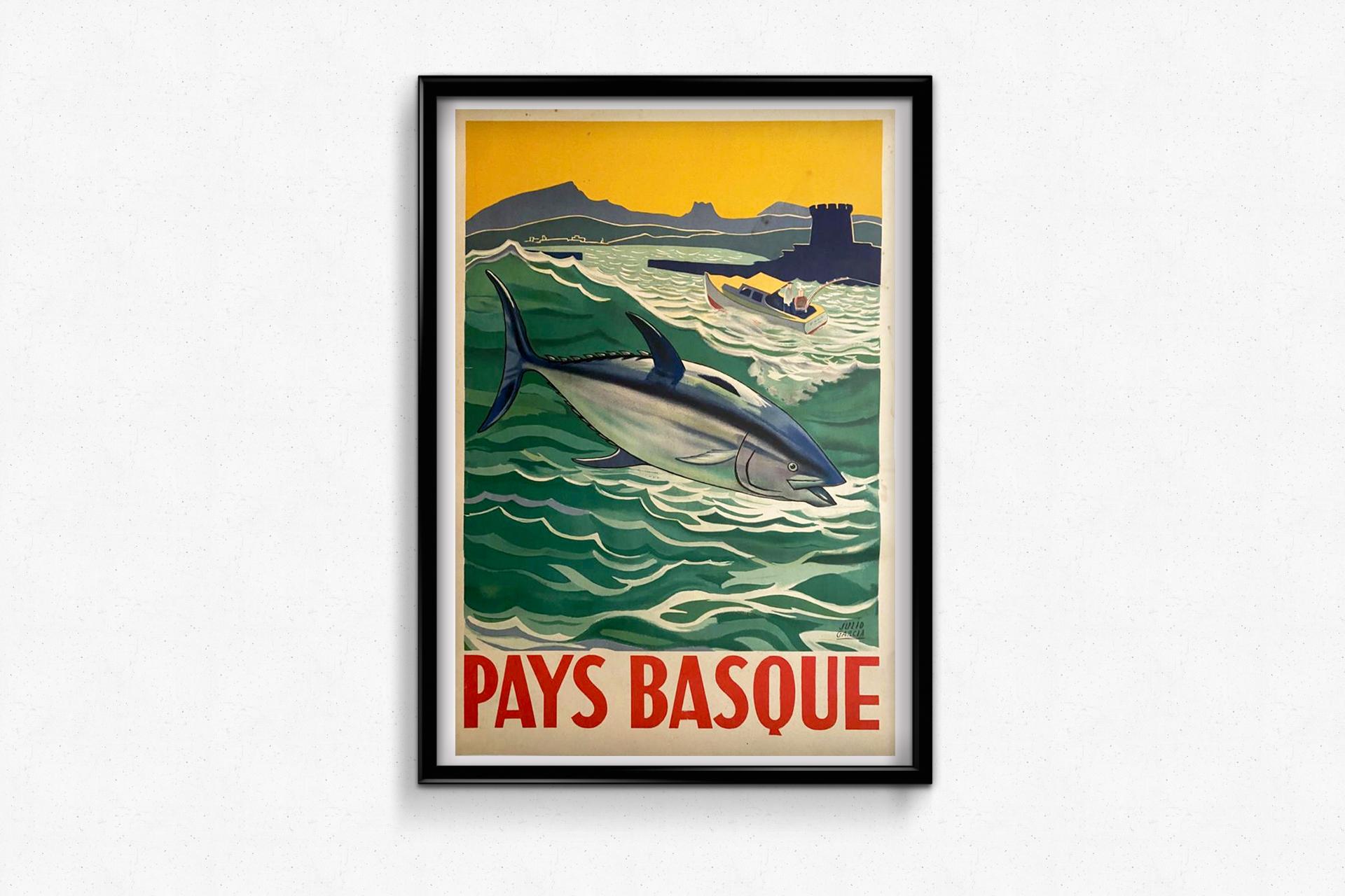 Pays Basque - Circa 1940 Originalplakat - Fischen - Tourismus - Meer 2