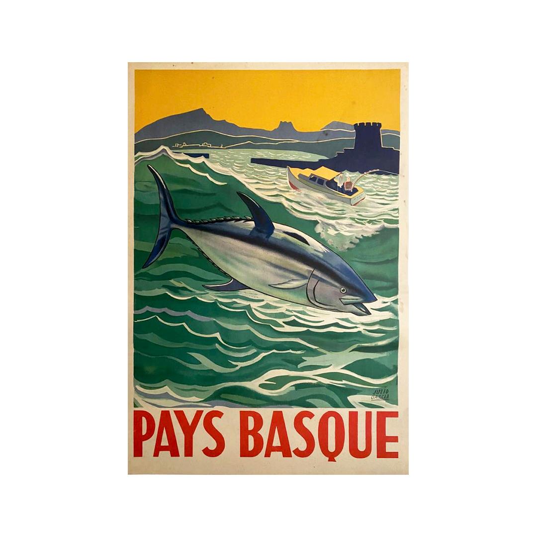 Pays Basque - Circa 1940 Originalplakat - Fischen - Tourismus - Meer – Print von Julio Garcia