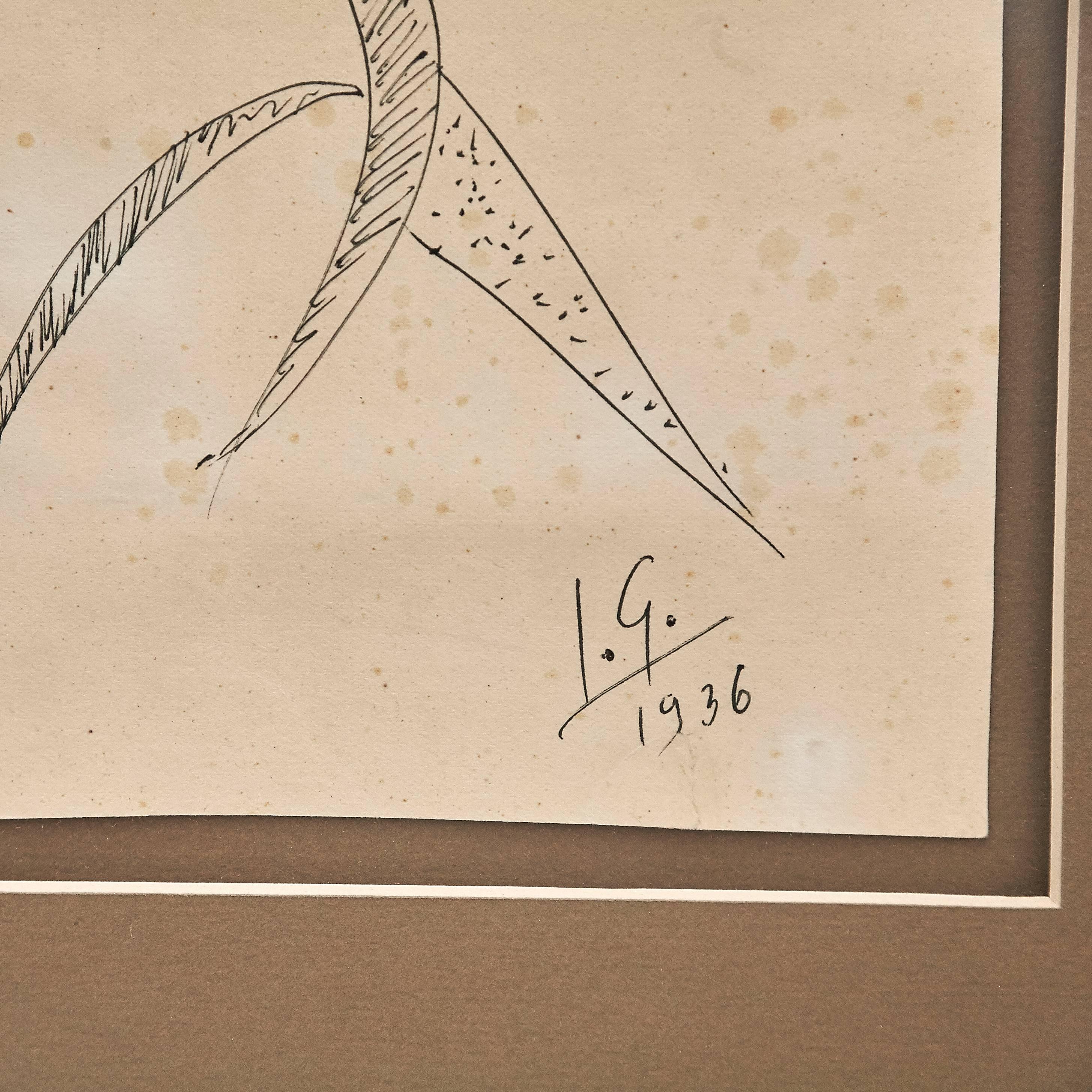 Mid-Century Modern Julio González Hand Signed Drawing, 1936