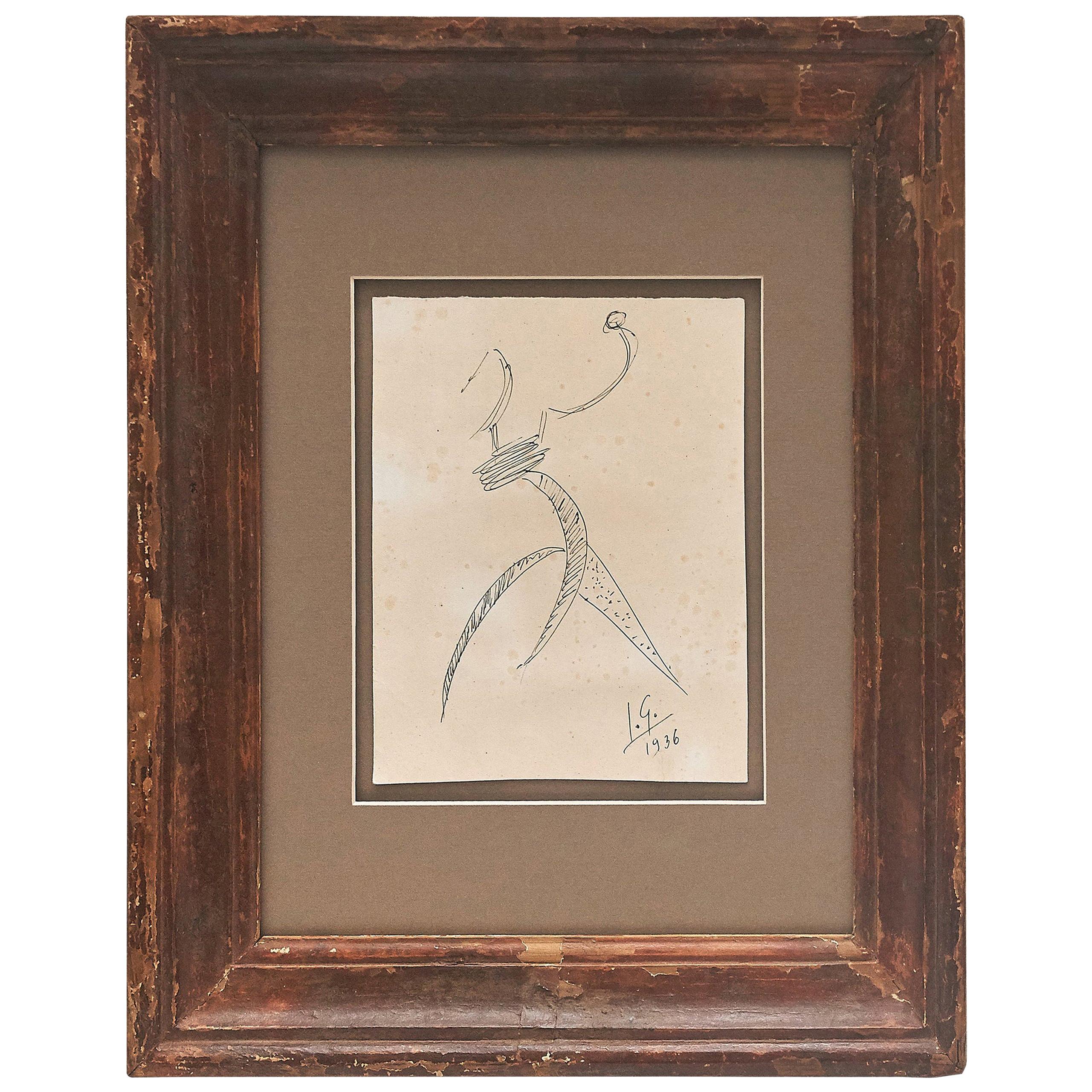 Julio González Hand Signed Drawing, 1936