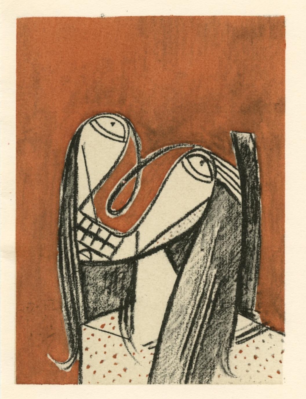 (after) Julio Gonzalez - "Tete sur fond rouille" pochoir - Print by Julio González