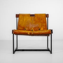 Julio Katinsky - 1959 - Brésil - Rare fauteuil à bandoulière avec cadre en fer et bois de rose