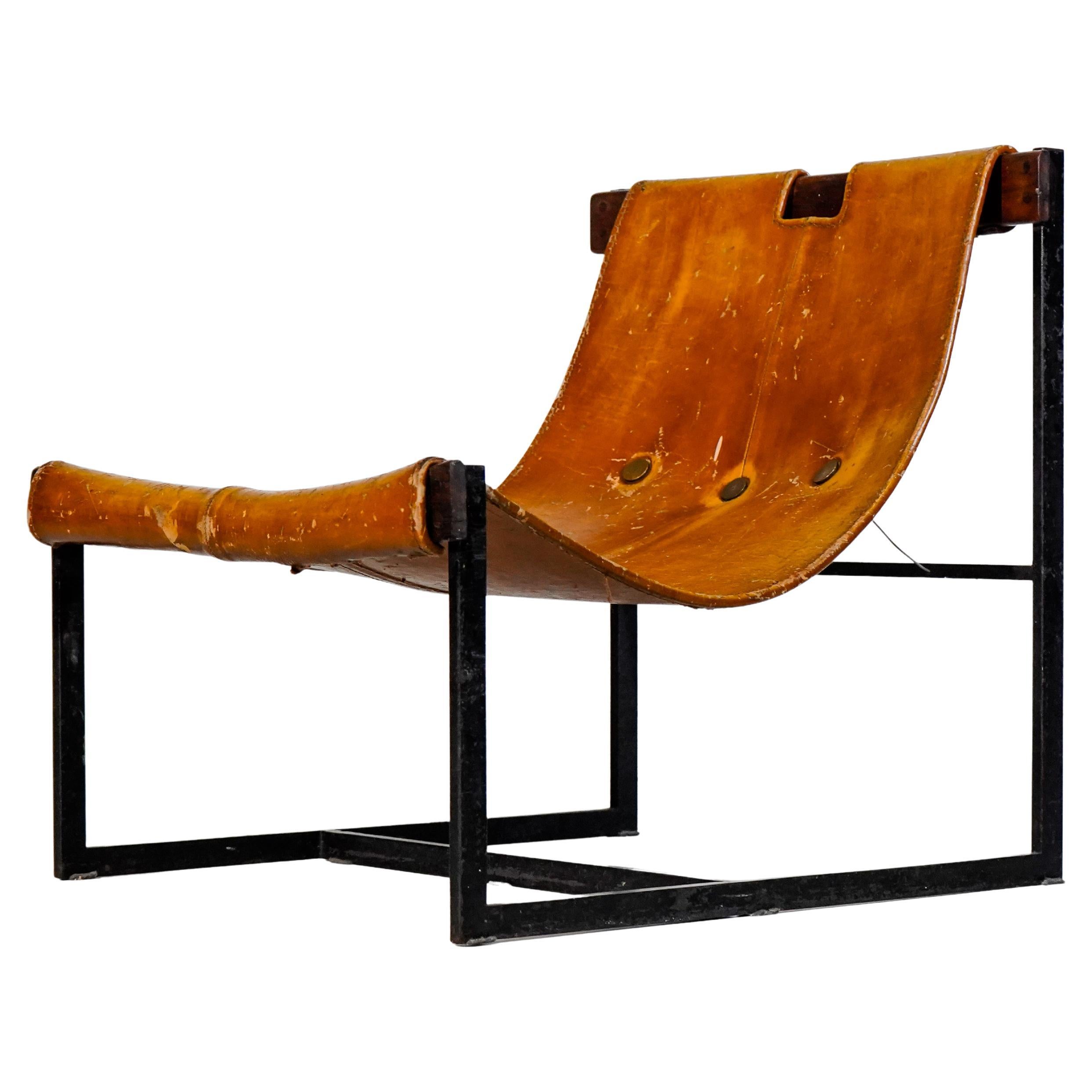 Julio Katinsky - 1959 - Brazil - Rare Sling Armchair Iron Frame Rosewood