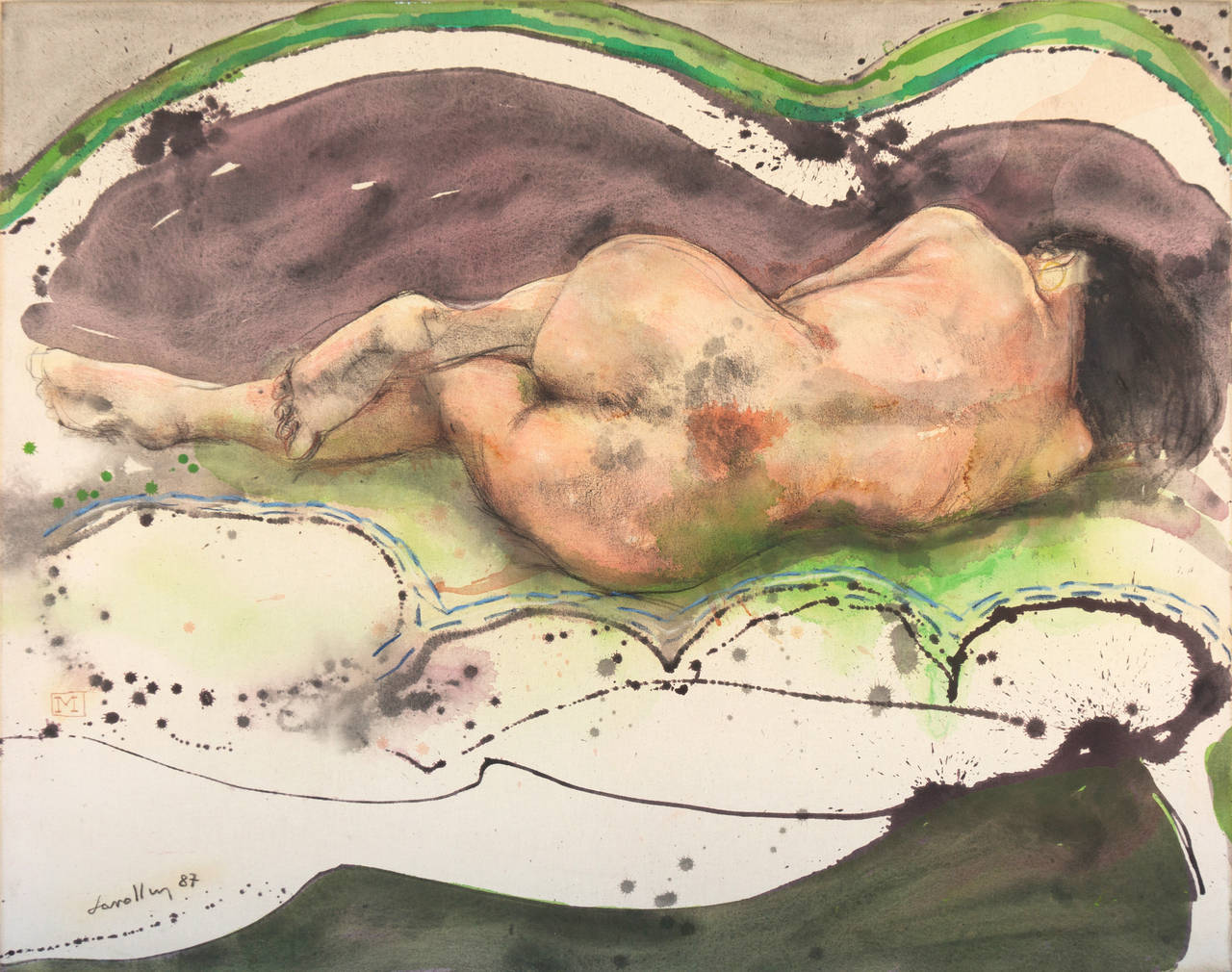 Schlafende Frau", großes modernistisches figurales Öl, Buenos Aires, Argentina, Portland – Mixed Media Art von Julio Lavallen