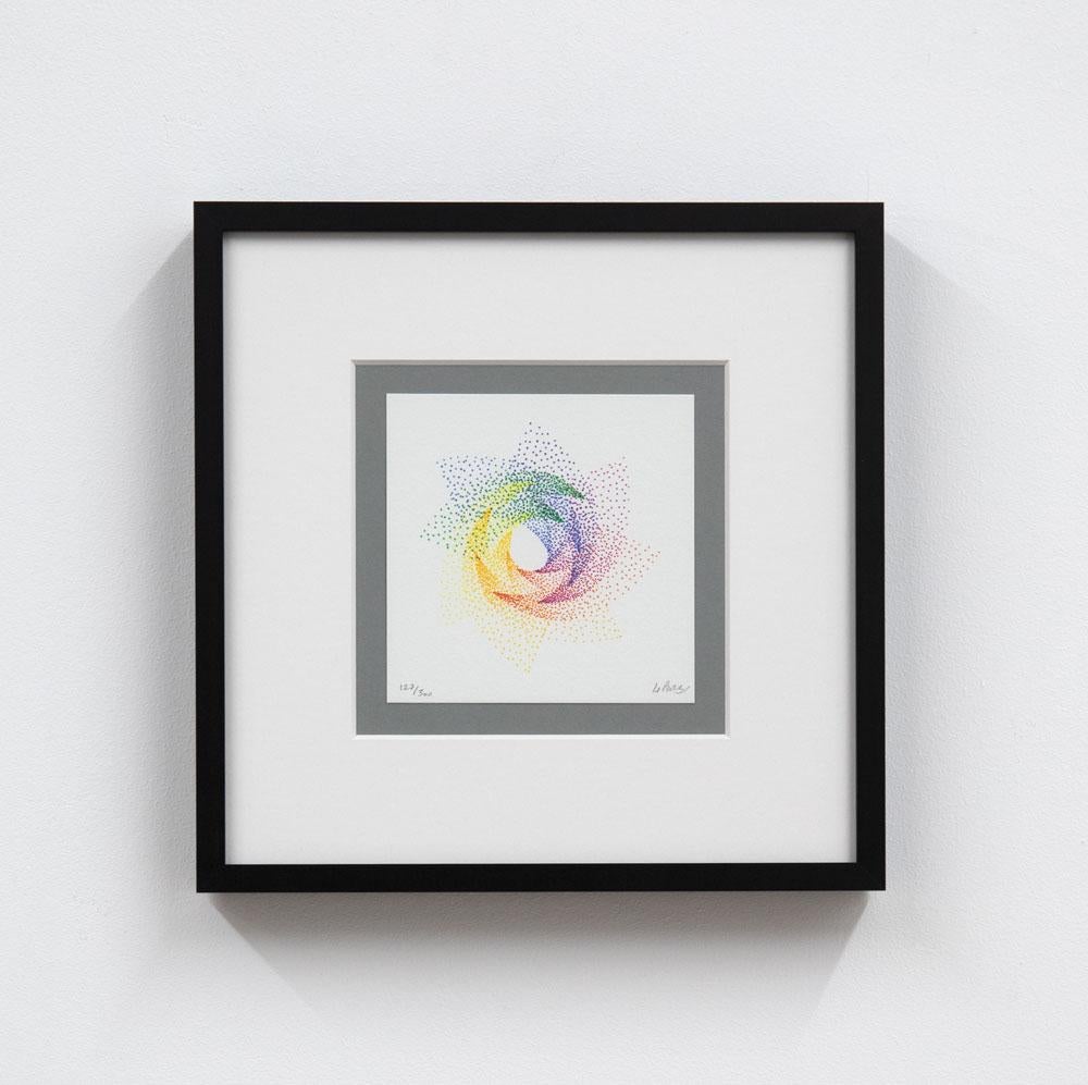 Signed and numbered lithograph by Julio Le Parc. 
This edition has been done in 2018.
Item is new, sold by the publisher.
Available without frame. Ask for more detail.

Technic : Lithograph on vélin de Rives 270gr.
Format : Lithograph 10x10 cm
Frame