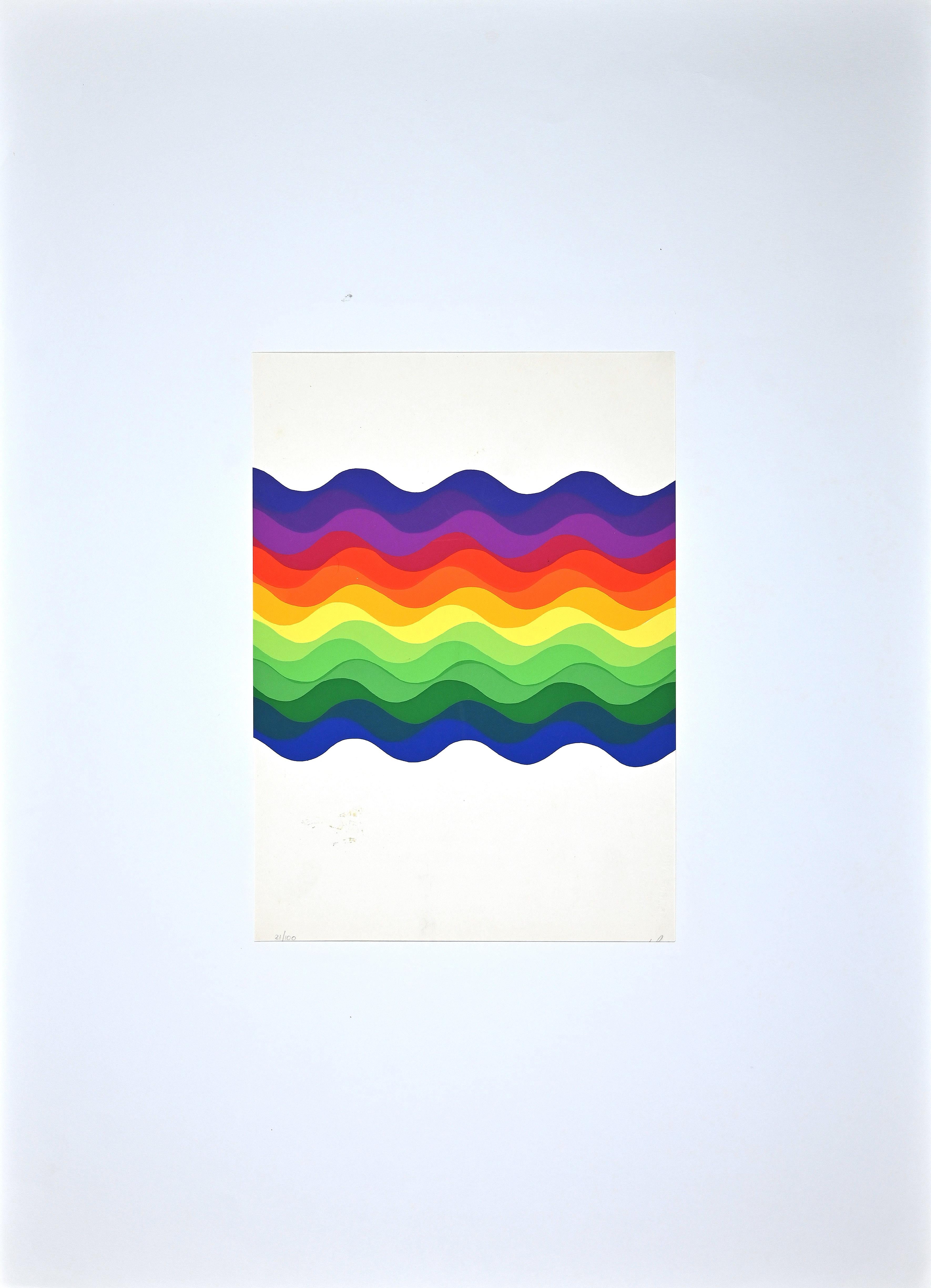 Composition - Colored waves - Original Screen Print by Julio Le Parc - 1976 1