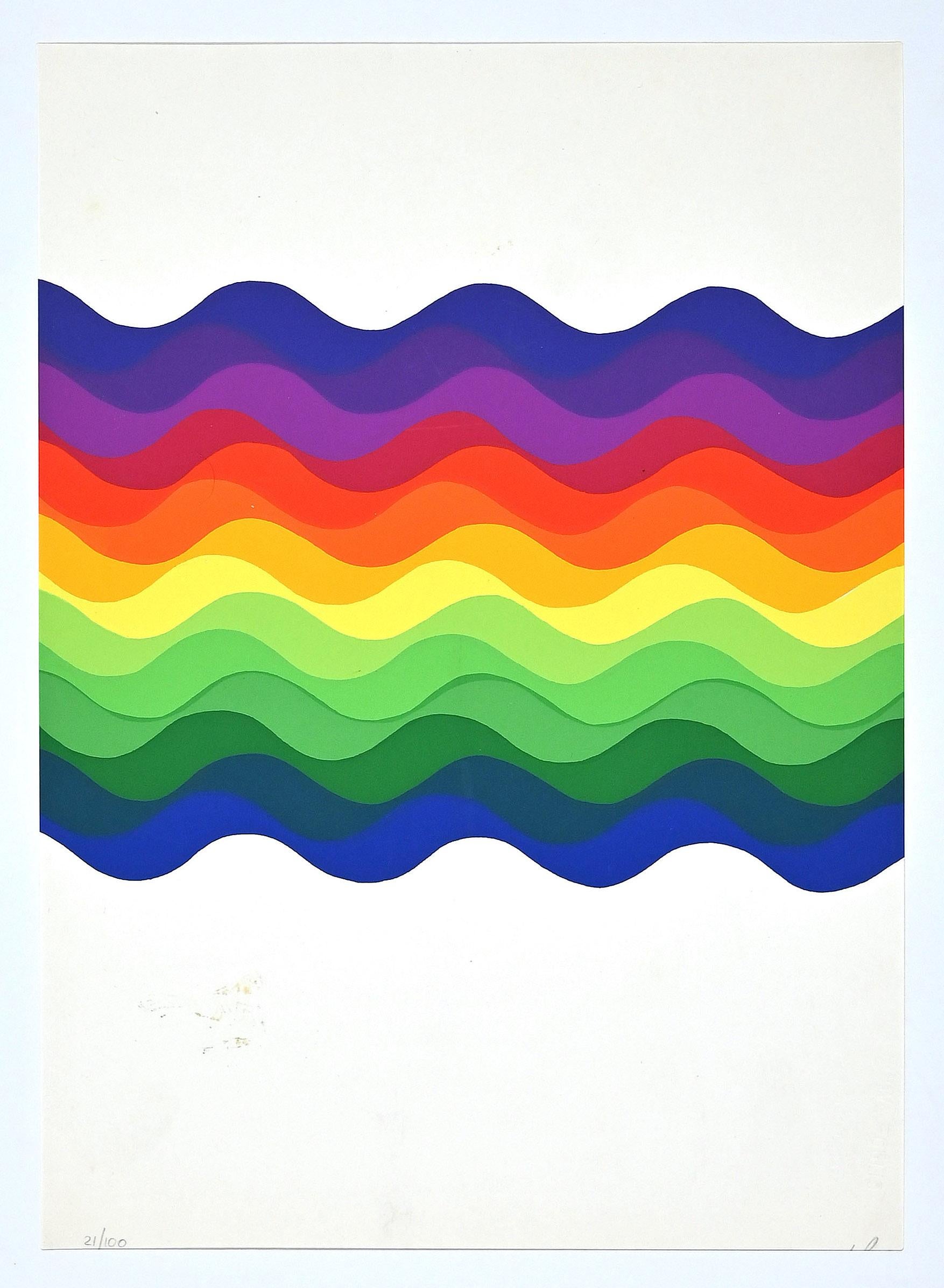 Composition - Color Waves is an original screen print realized in 1976 by the Argentinian artist Julio Le Parc.

Hand-signed in pencil by the artist on the lower right. Numbered on the lower left. Edition of 100. 
On the lower right, the dry stamp