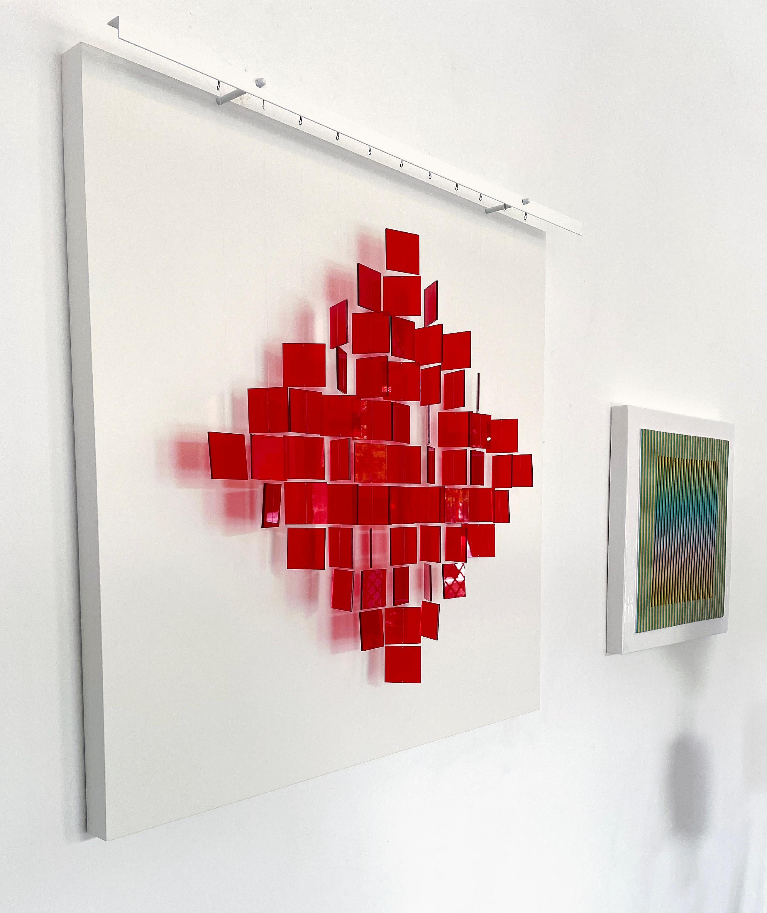 Mobile Losange Rouge - Kinetic Mixed Media Art by Julio Leparc