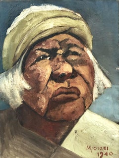 "Modernist Portrait" Mid-20th Century Spanish Oil Painting on Canvas Framed