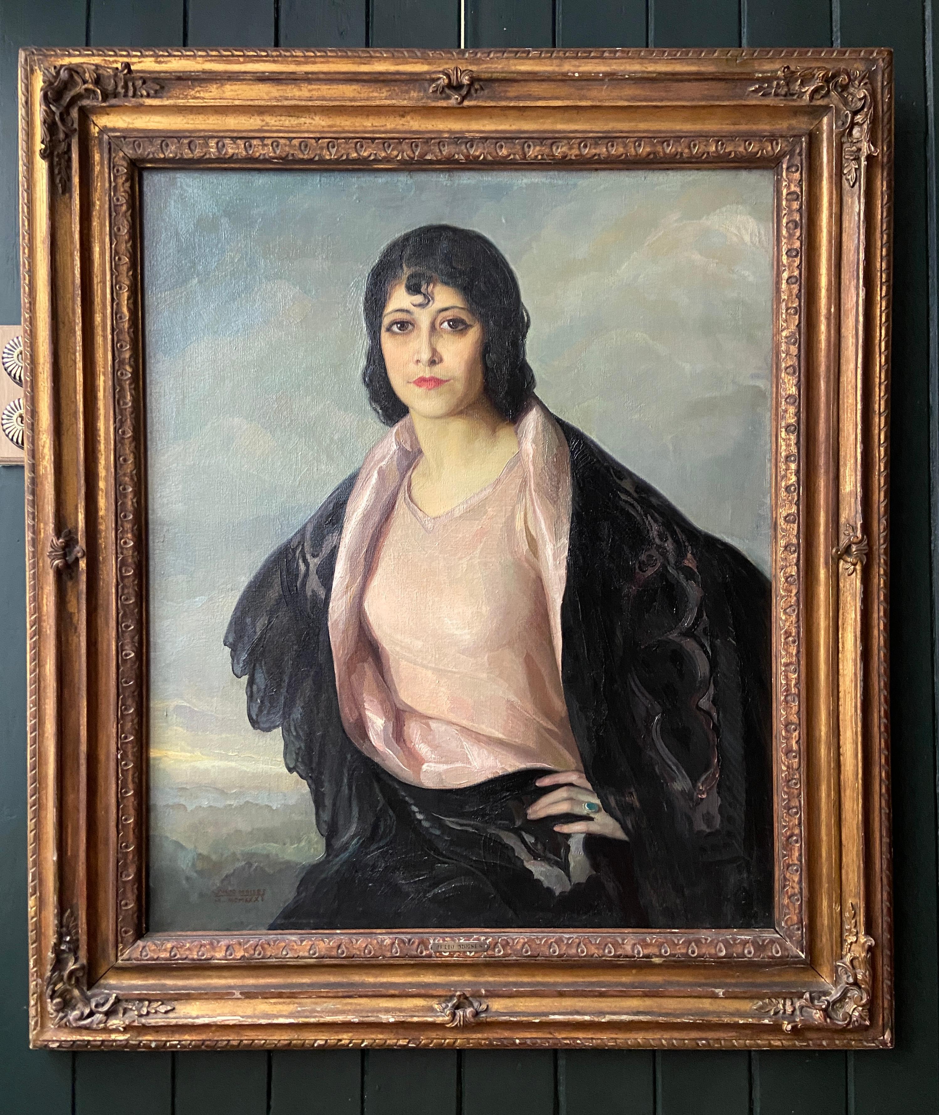 Portrait of a Young Woman - Painting by Julio Moisés Fernández de Villasante