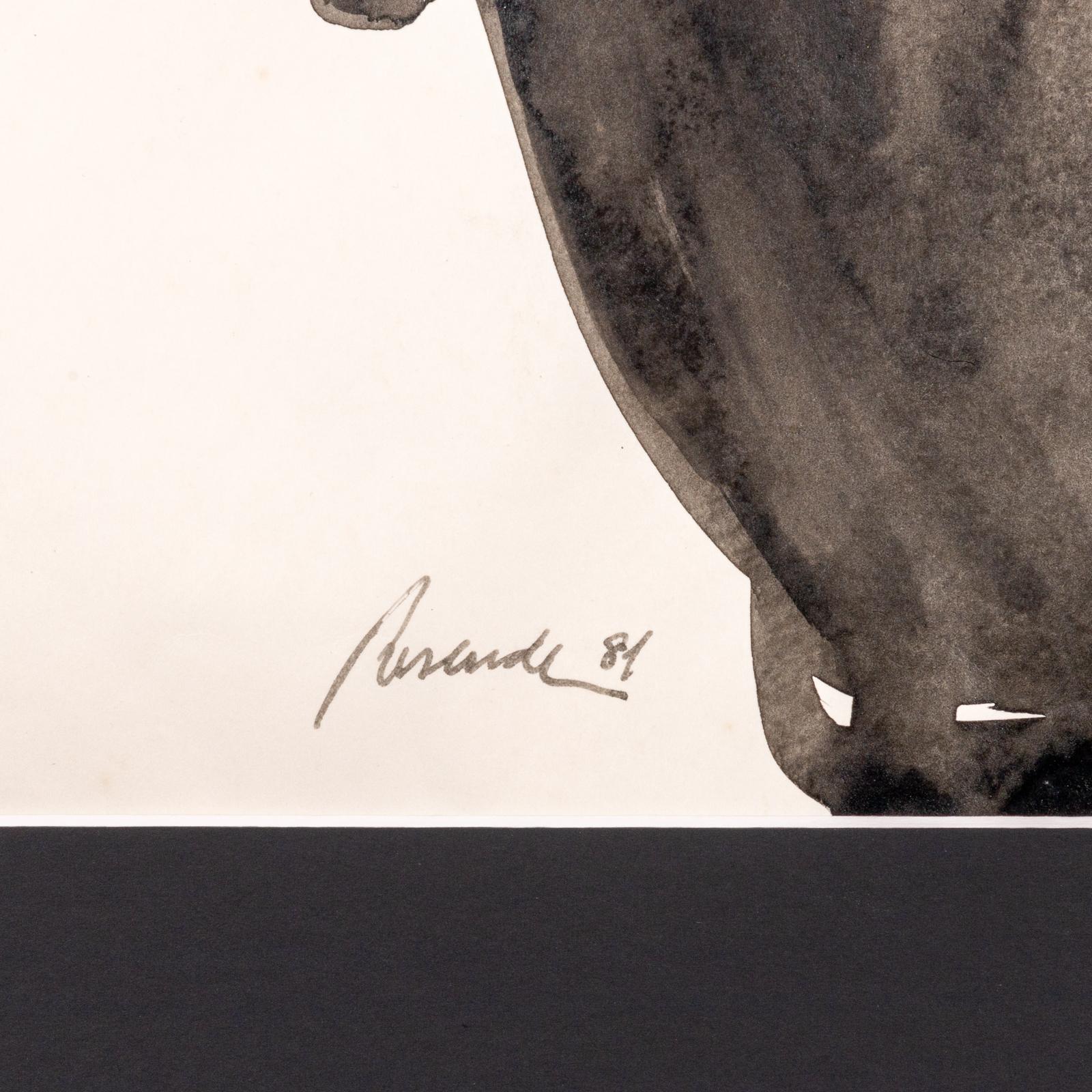 Júlio Resende (1917–2011)
Ink on Paper (Tinta-da-China), Signed and Dated 1981
Dimensions: approx. 64 × 50 cm (25.2 × 19.7 in)
Portugal, 1981

A powerful and emotionally charged work by celebrated Portuguese artist Júlio Resende, this ink on paper