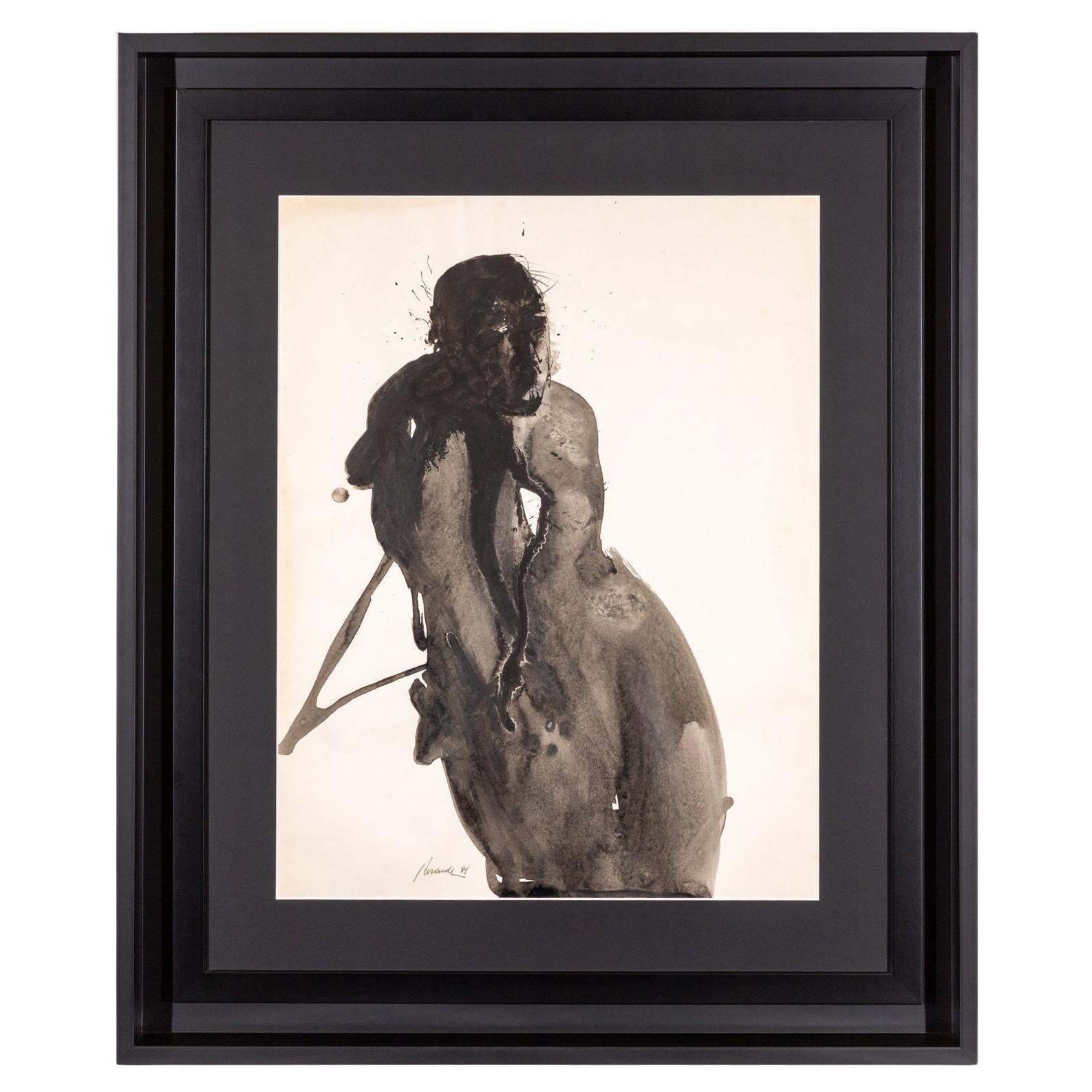 Júlio Resende, Ink on Paper (Tinta-da-China), Signed and Dated 1981 For Sale