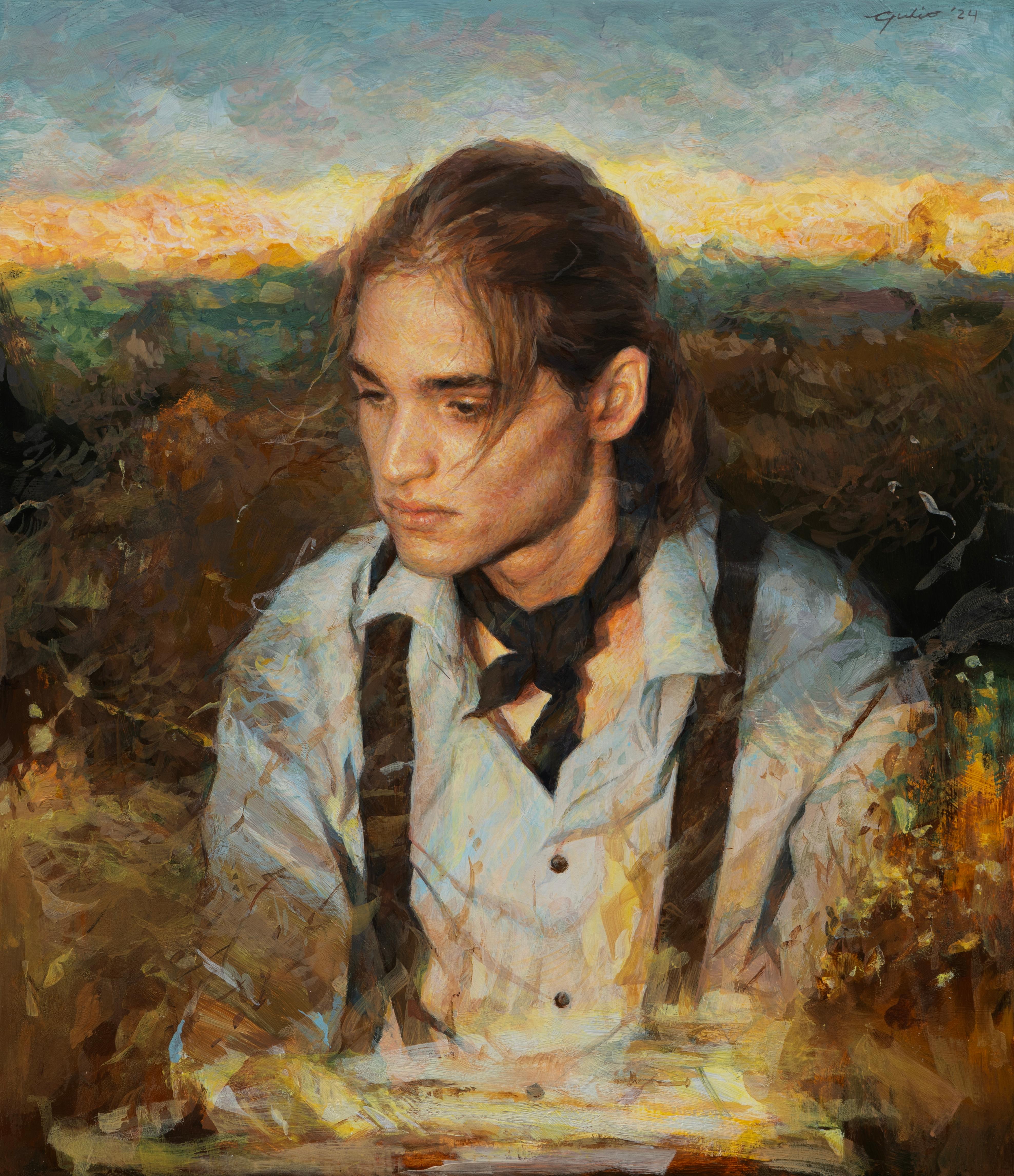 Figurative Painting di Julio Reyes - Una lettera a casa