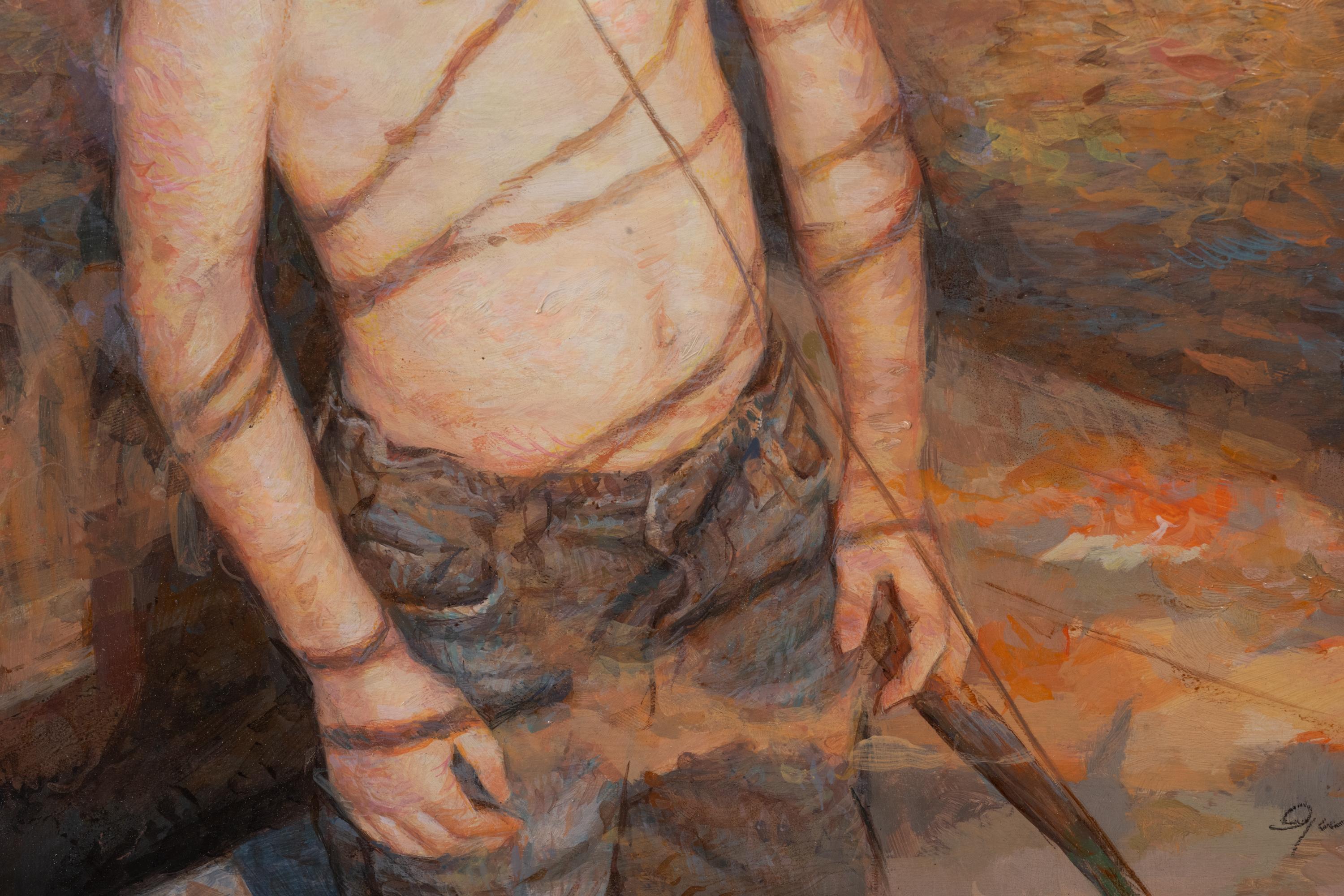 Pace nel luccichio - Figurative Painting Marrone di Julio Reyes