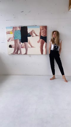 Strand - Zeitgenössische figurative Ölgemälde, Realismus, Strandansicht, Menschen