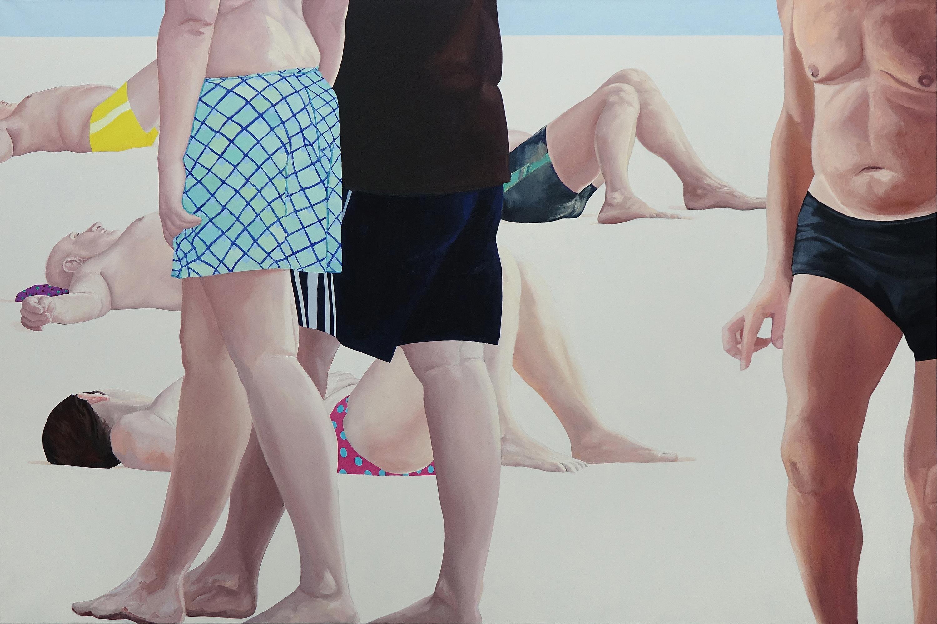 Julita Malinowska Figurative Painting - Beach - Contemporary Figurative Oil Painting, Realism, Beach View, People 