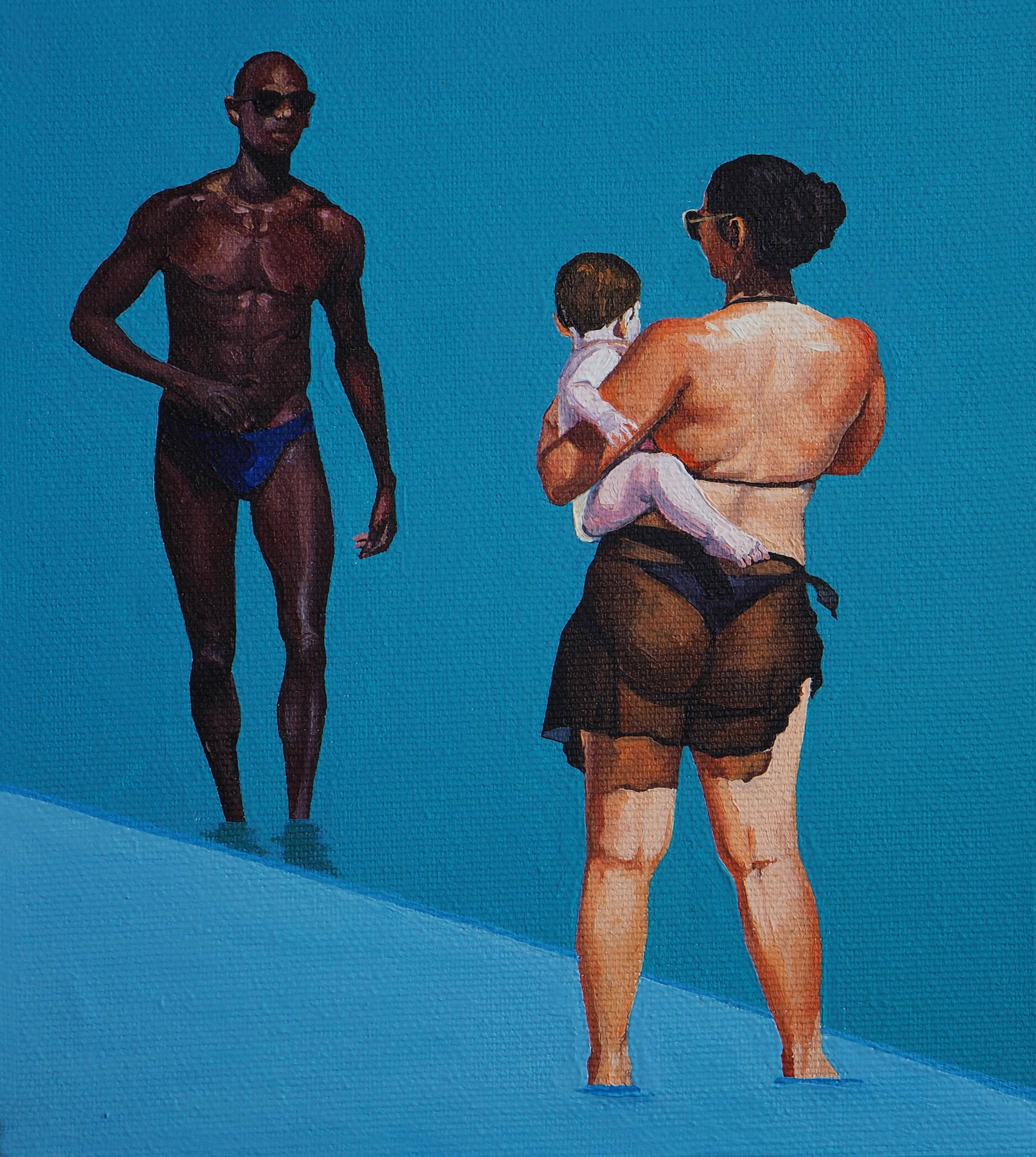 Julita Malinowska Figurative Painting - Beach Geometry 5 - Modern Figurative Oil Painting, Beach View, Woman And Man