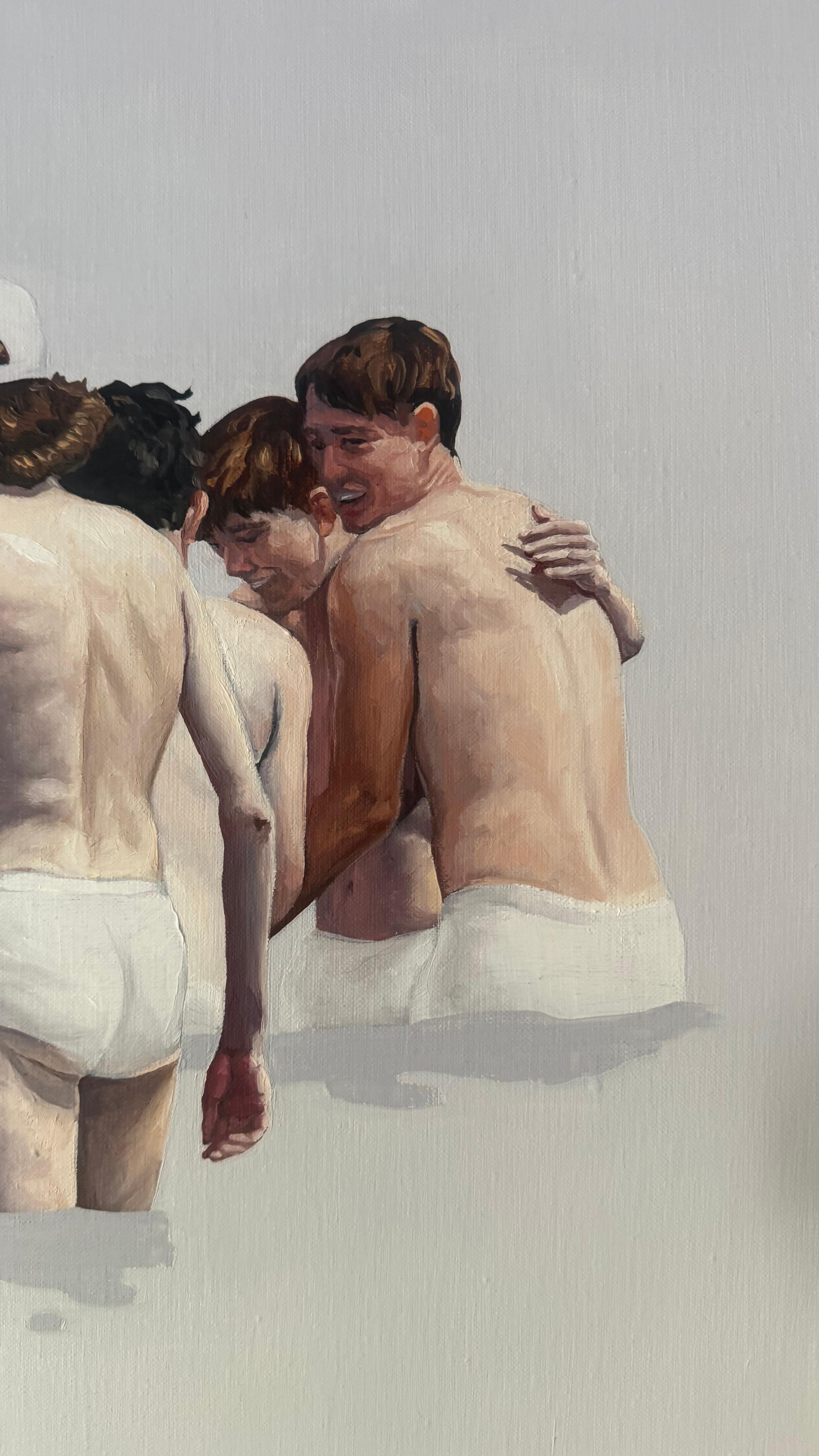 Début 6 - Peinture à l'huile figurative contemporaine, vue de la plage, bord de mer - Gris Landscape Painting par Julita Malinowska