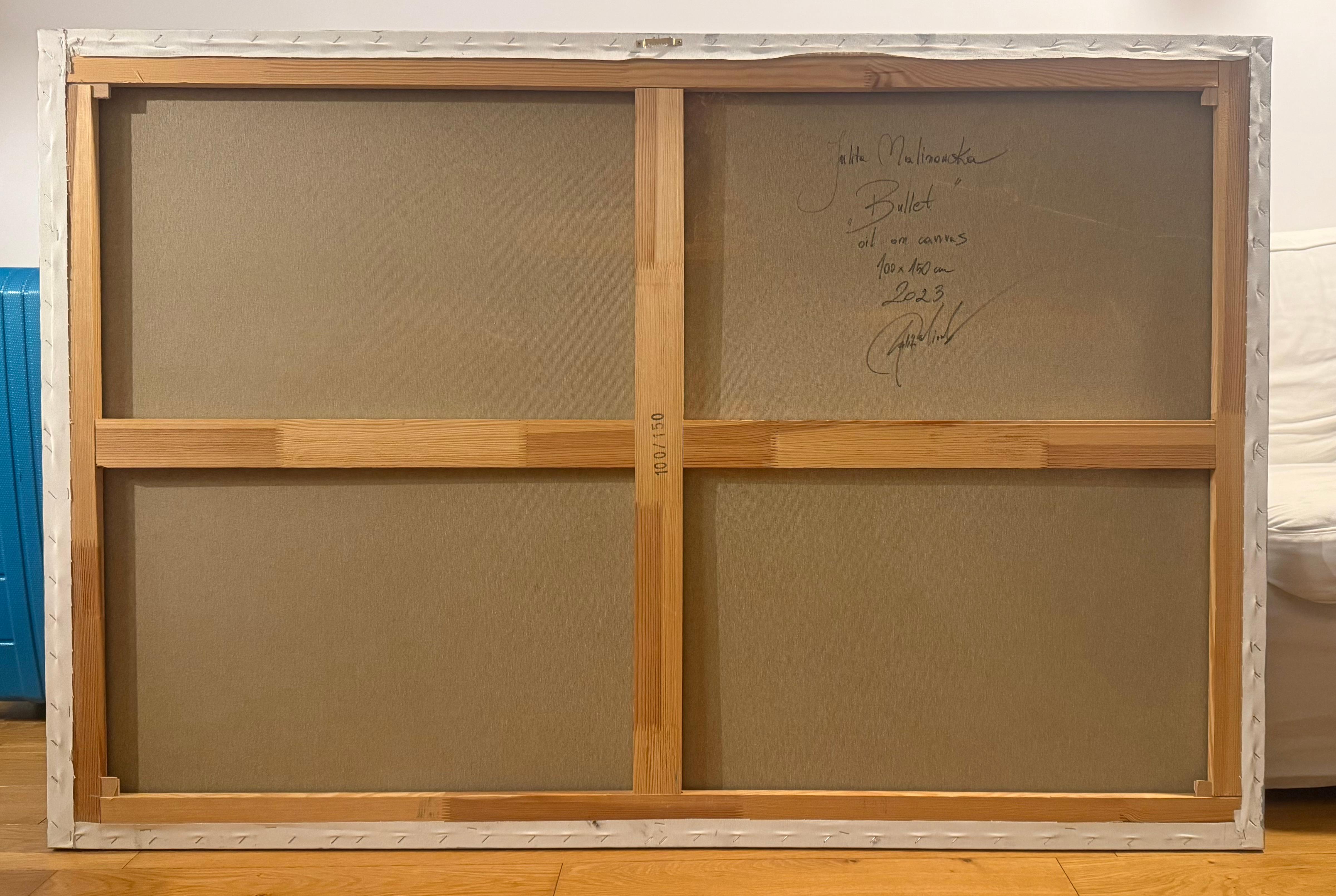 Bullet - Zeitgenössisches, fröhliches, figuratives Ölgemälde, Strandansicht, Meeresküste im Angebot 8