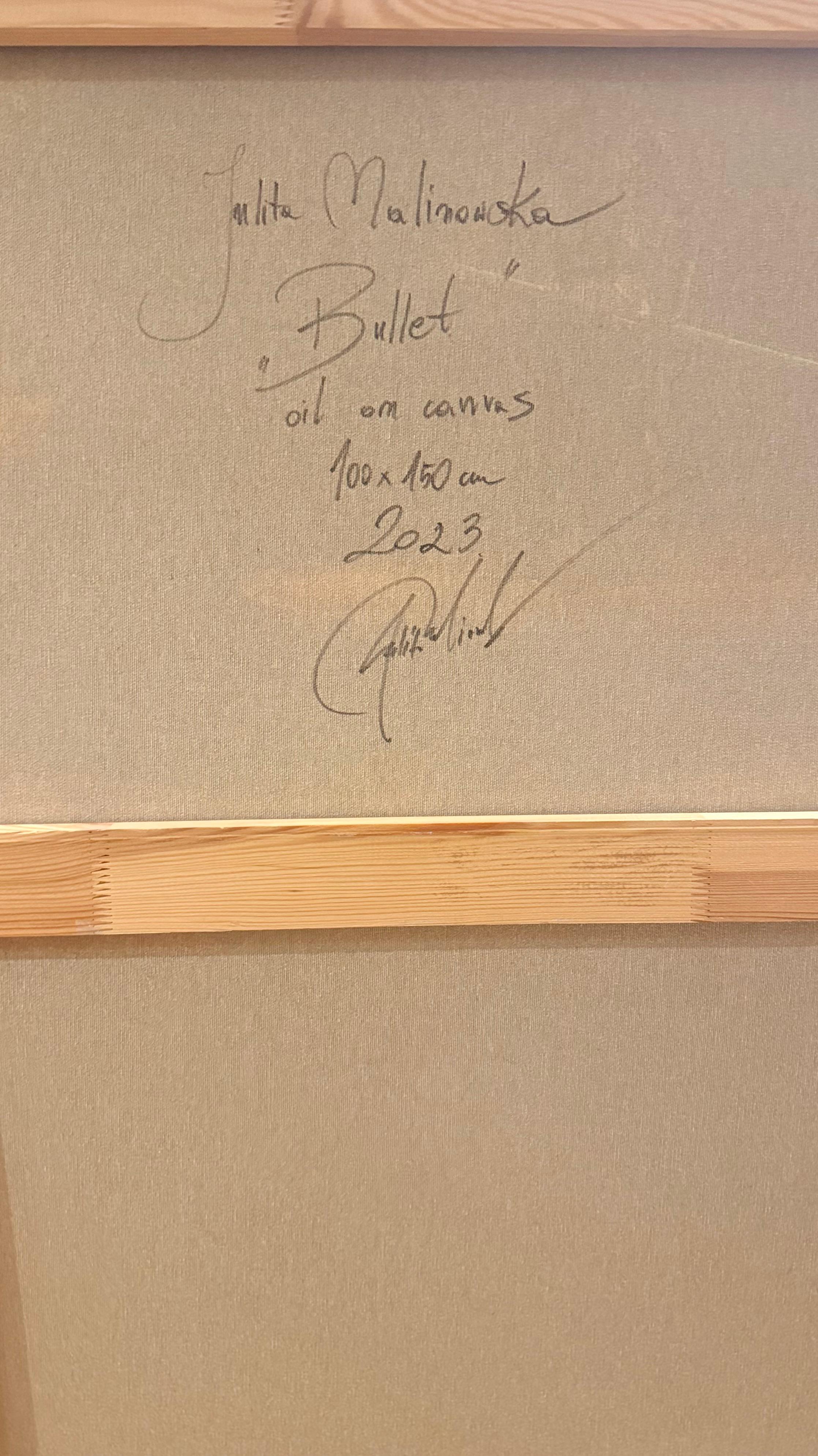 Bullet - Zeitgenössisches, fröhliches, figuratives Ölgemälde, Strandansicht, Meeresküste im Angebot 9