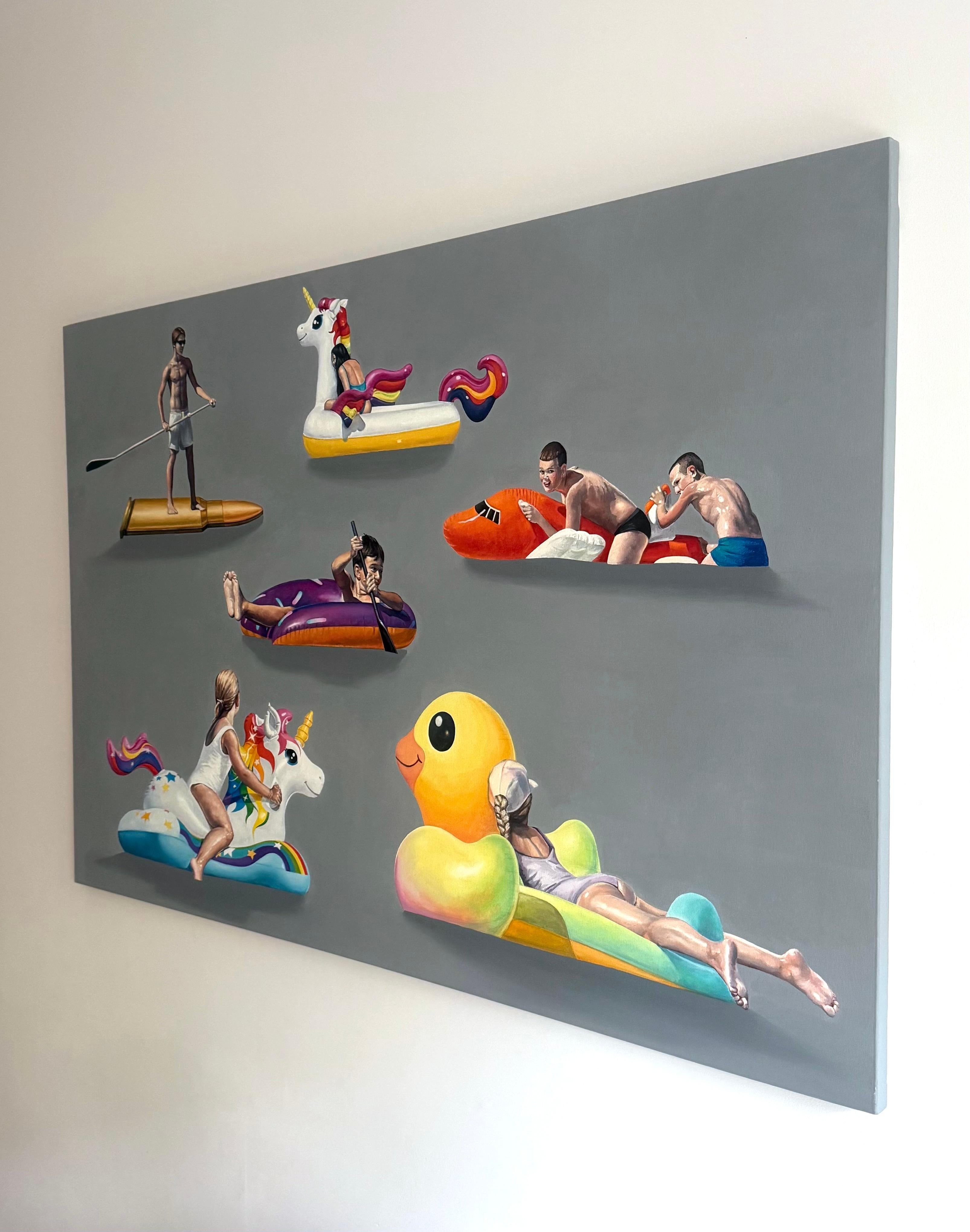 Bullet - Zeitgenössisches, fröhliches, figuratives Ölgemälde, Strandansicht, Meeresküste – Painting von Julita Malinowska