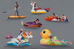 Bullet - Zeitgenössisches, fröhliches, figuratives Ölgemälde, Strandansicht, Meeresküste