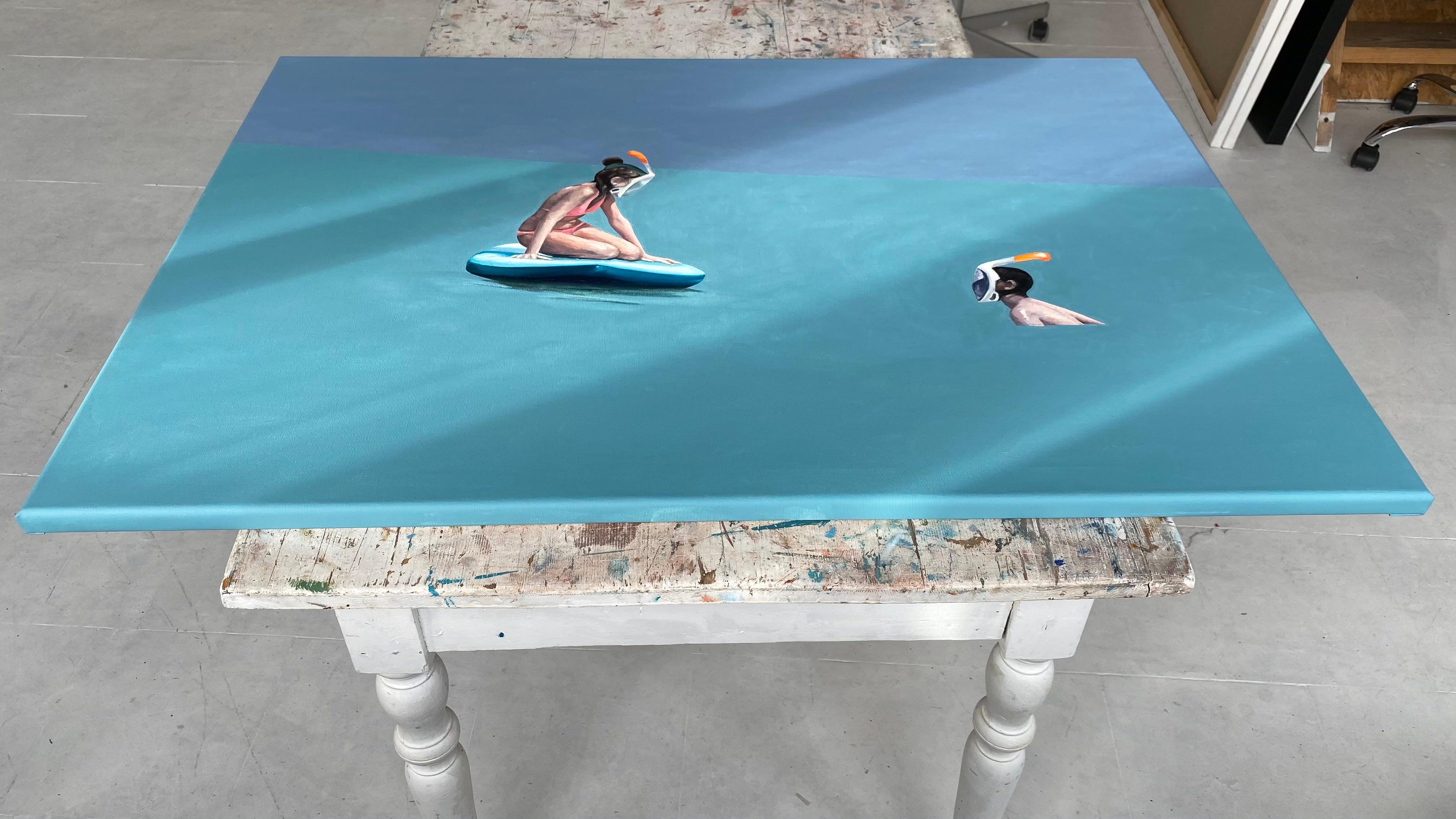 Conversation 3 - Peinture à l'huile figurative contemporaine, Vue de la mer, réalisme, plage  - Bleu Figurative Painting par Julita Malinowska