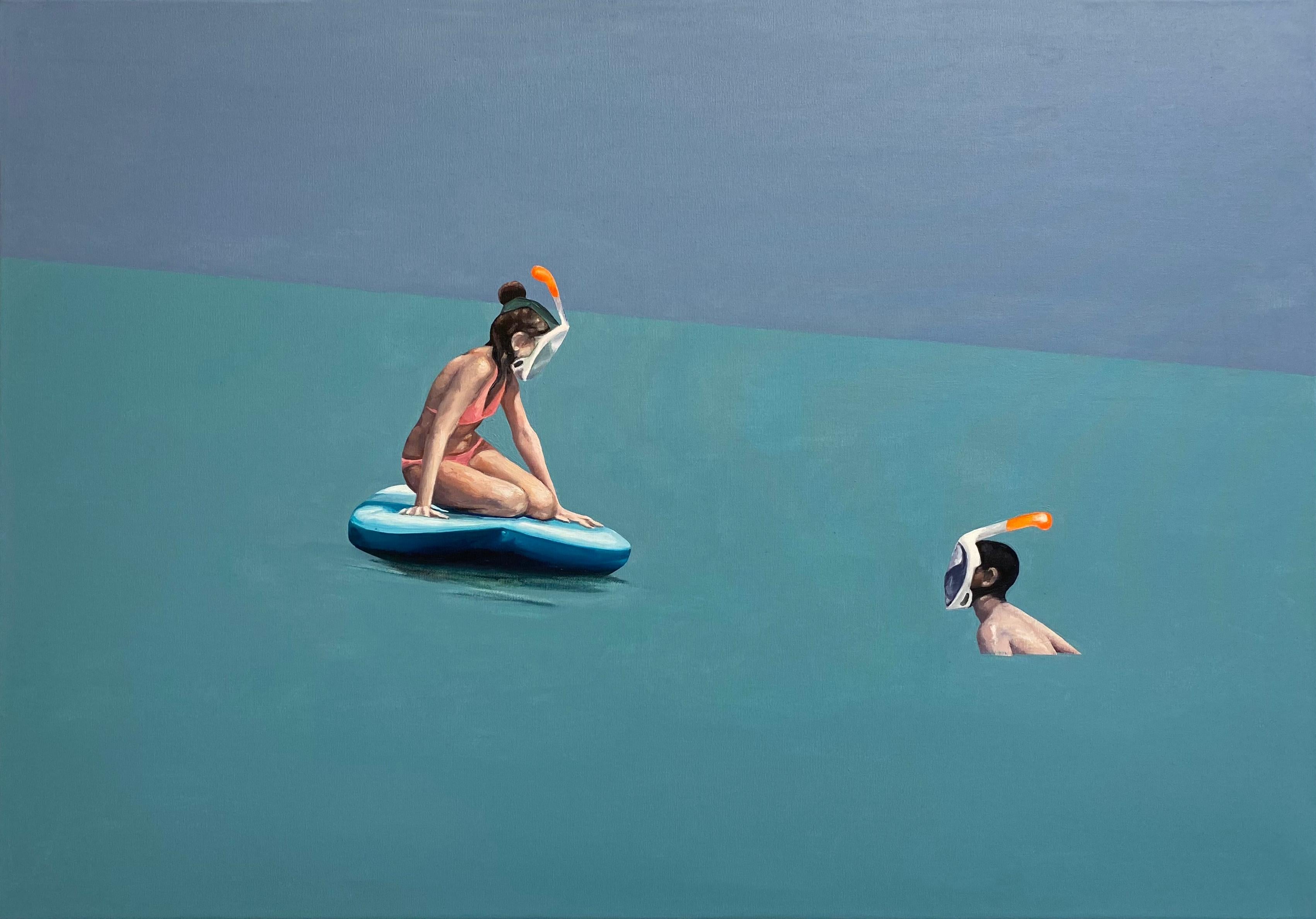 Figurative Painting Julita Malinowska - Conversation 3 - Peinture à l'huile figurative contemporaine, Vue de la mer, réalisme, plage 