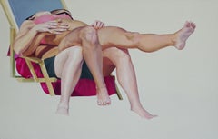 Couple I - Peinture à l'huile figurative contemporaine, Vue de la plage, Amour, Réalisme, Joie