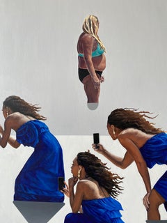 Dialogue VI – Zeitgenössisches figuratives Ölgemälde, Strandansicht, Menschen, Frauen