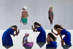 Dialogue VI - Peinture à l'huile figurative contemporaine, vue de plage, personnes, femmes
